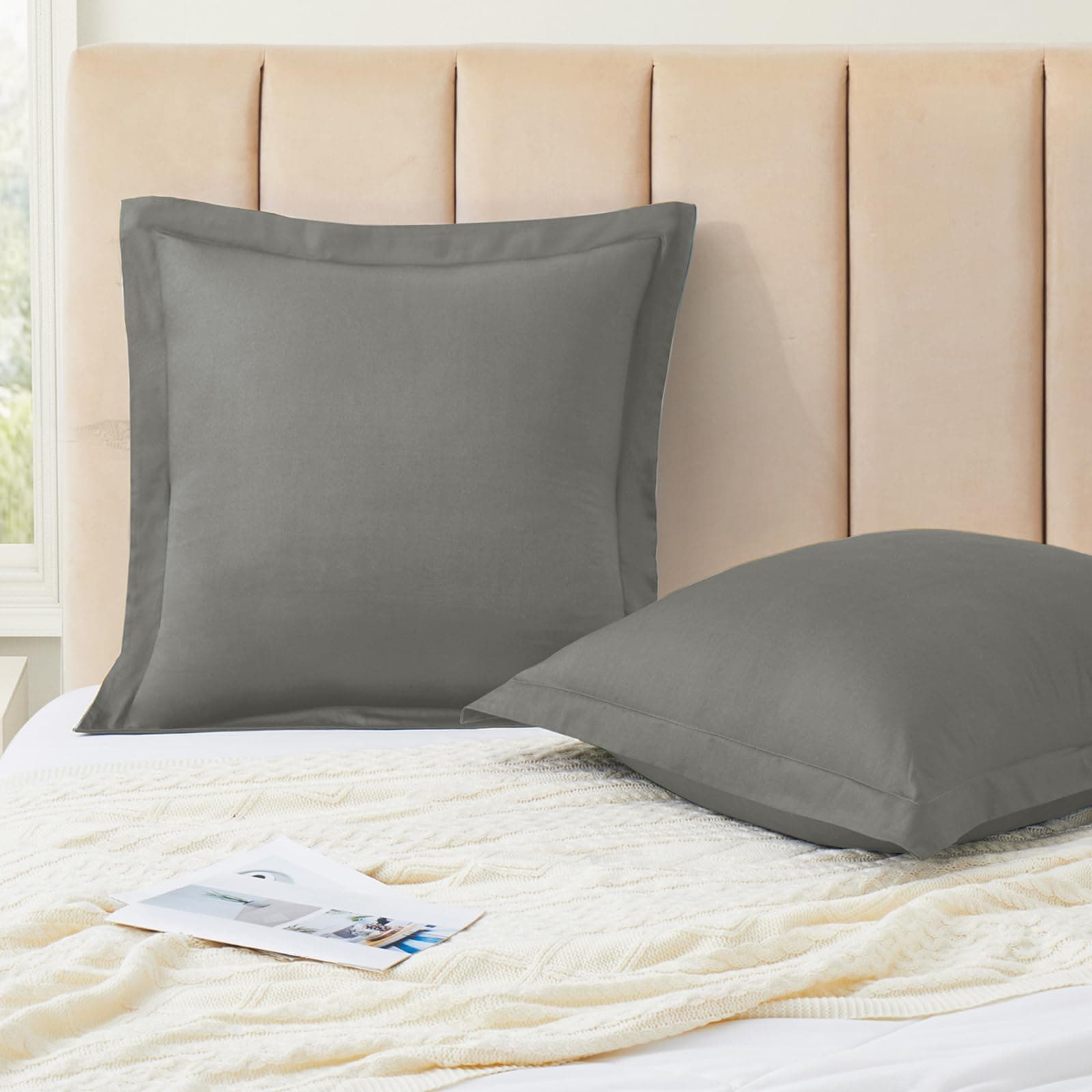 KKJIAF Grey 18" x 18" Pillow Cover Set of 2, Soft & Cozy Cotton Pillow Covers, Wrinkle Resistant Envelope Pillowcase for Sofa Bed Living Room
