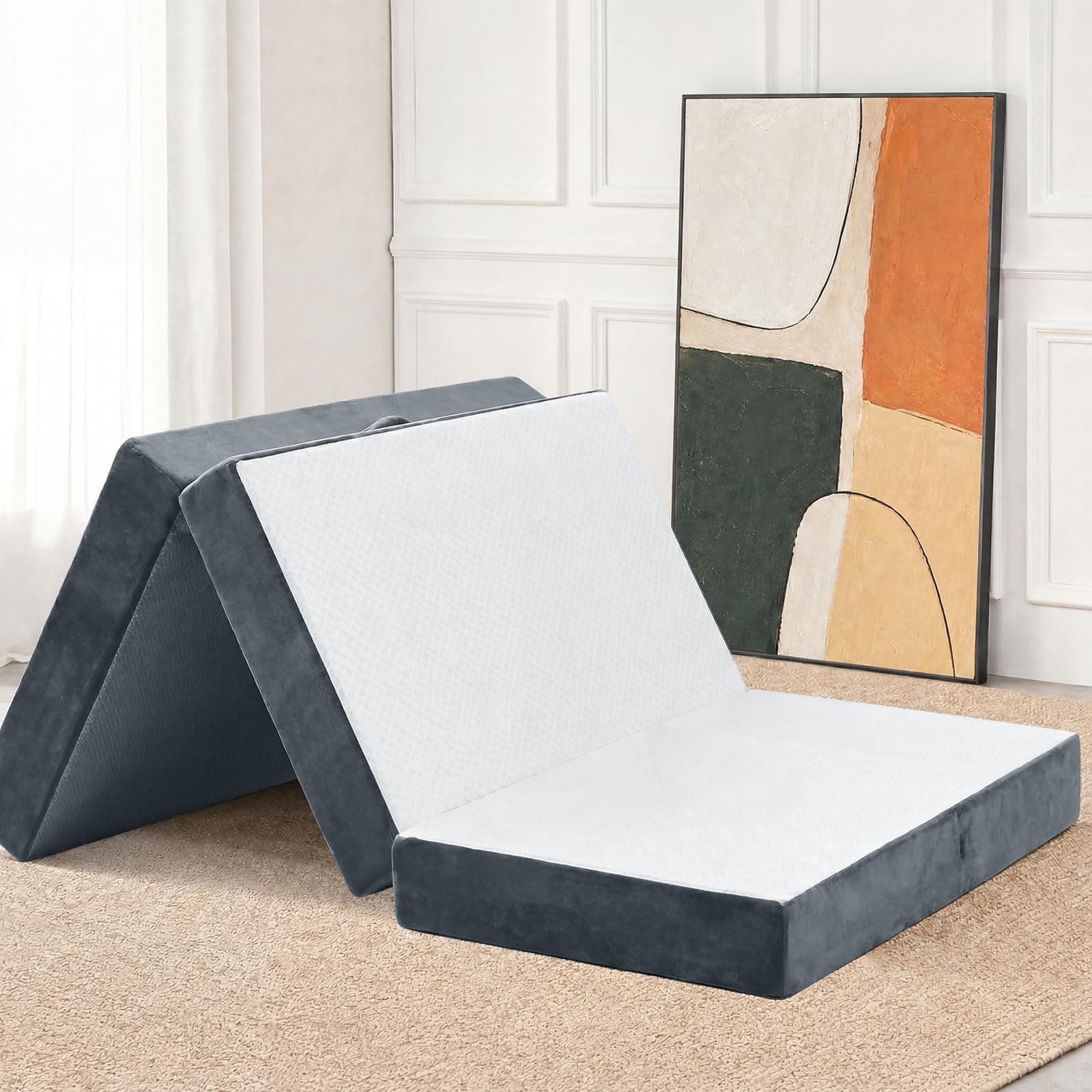 GOHOME Foldable Mattress Twin XL 6 Inch, Folding Mattress with Breathable Washable Cover & Non-Slip Bottom, Pressure Relief Portable Floor Bed for Guest, Camping, 38"x78"x6"