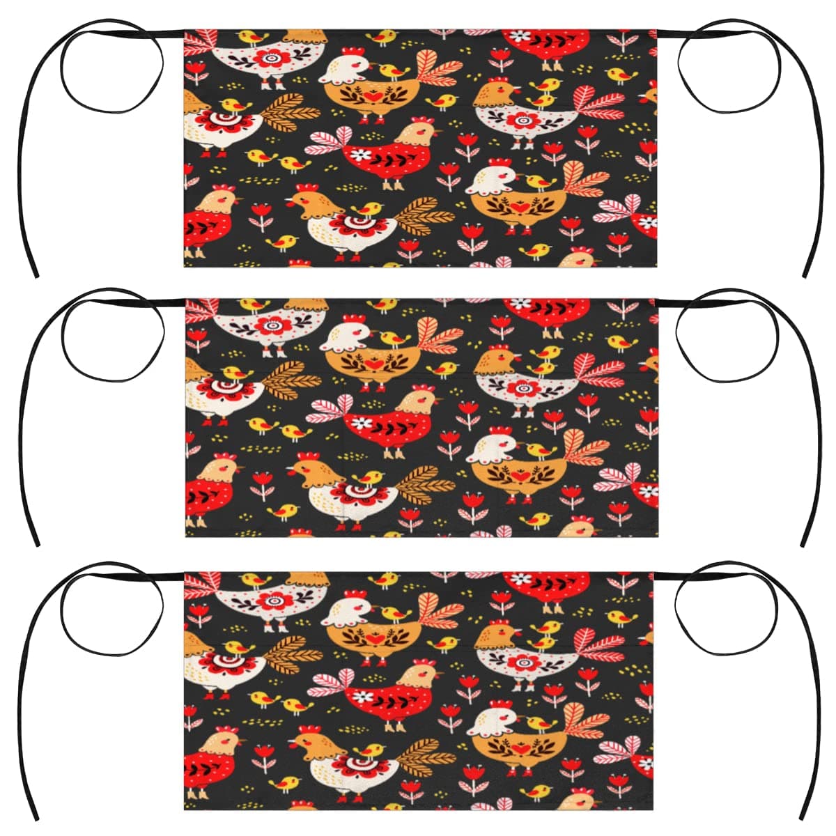 Tavisto Colored Chicken 3 Pack Server Aprons for Women with 3 Pockets Funny Oil-proof Server Apron Cute Waist Half Short Apron with Extra Long Straps for Kitchen Restaurant Server, Colored Chicken, 3 Pack