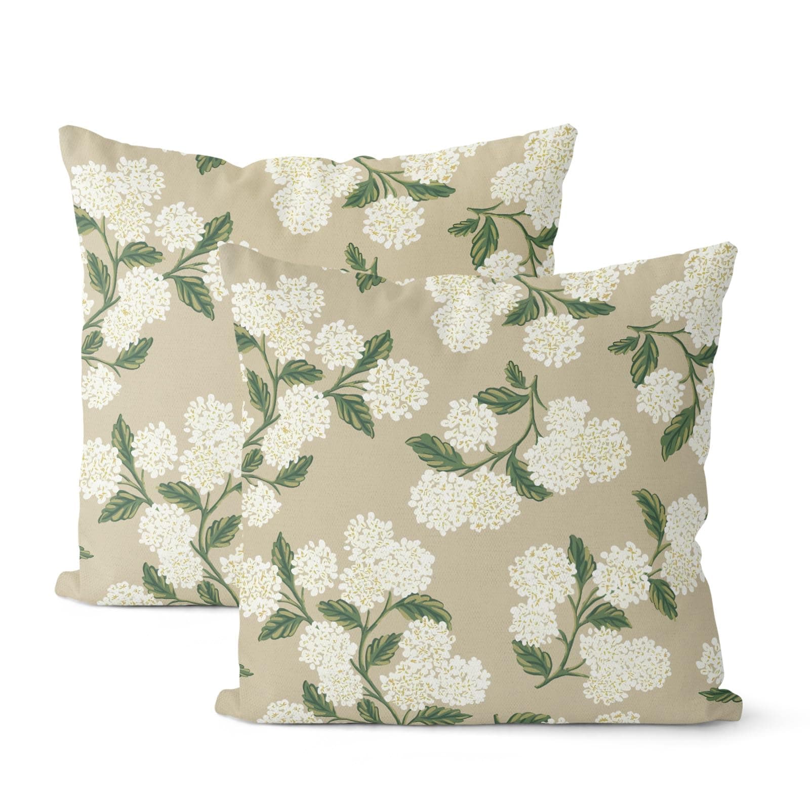 DAFENA Beige Spring Pillow Covers 20x20 Inch 2 Pcs Khaki Green Hydrangea Flower Decor Throw Pillows Vintage Floral Seasonal Summer Outdoor Decoration Pillowcase Linen Cushion Cover for Couch Sofa