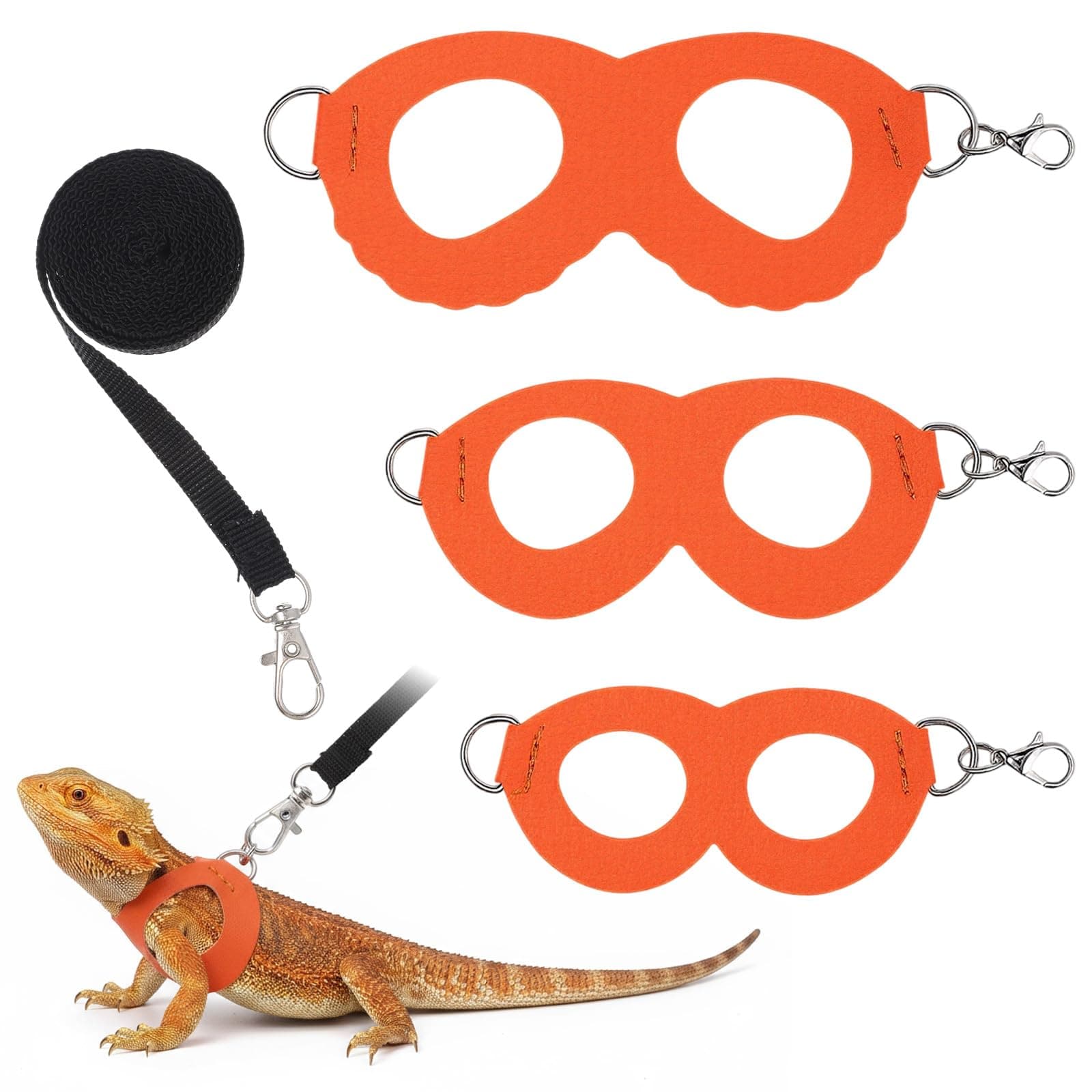 Adjustable Bearded Dragon Harness and Leash Set 3 Size Soft Leather Reptile Vest with Traction Rope for Lizards Squirrels Small Animals Outdoor Walking (S, M, L)