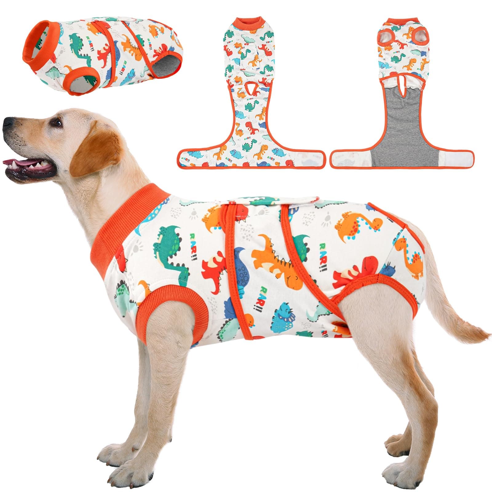 Kuoser Dog Surgery Recovery Suit, Soft Breathable Dog Recovery Suit for Female Spay Male Nueuter, Anti Licking Puppy Onesie Pet Surgical Suit for Dogs Abdominal Wounds Skin Disease, Dinosaur L