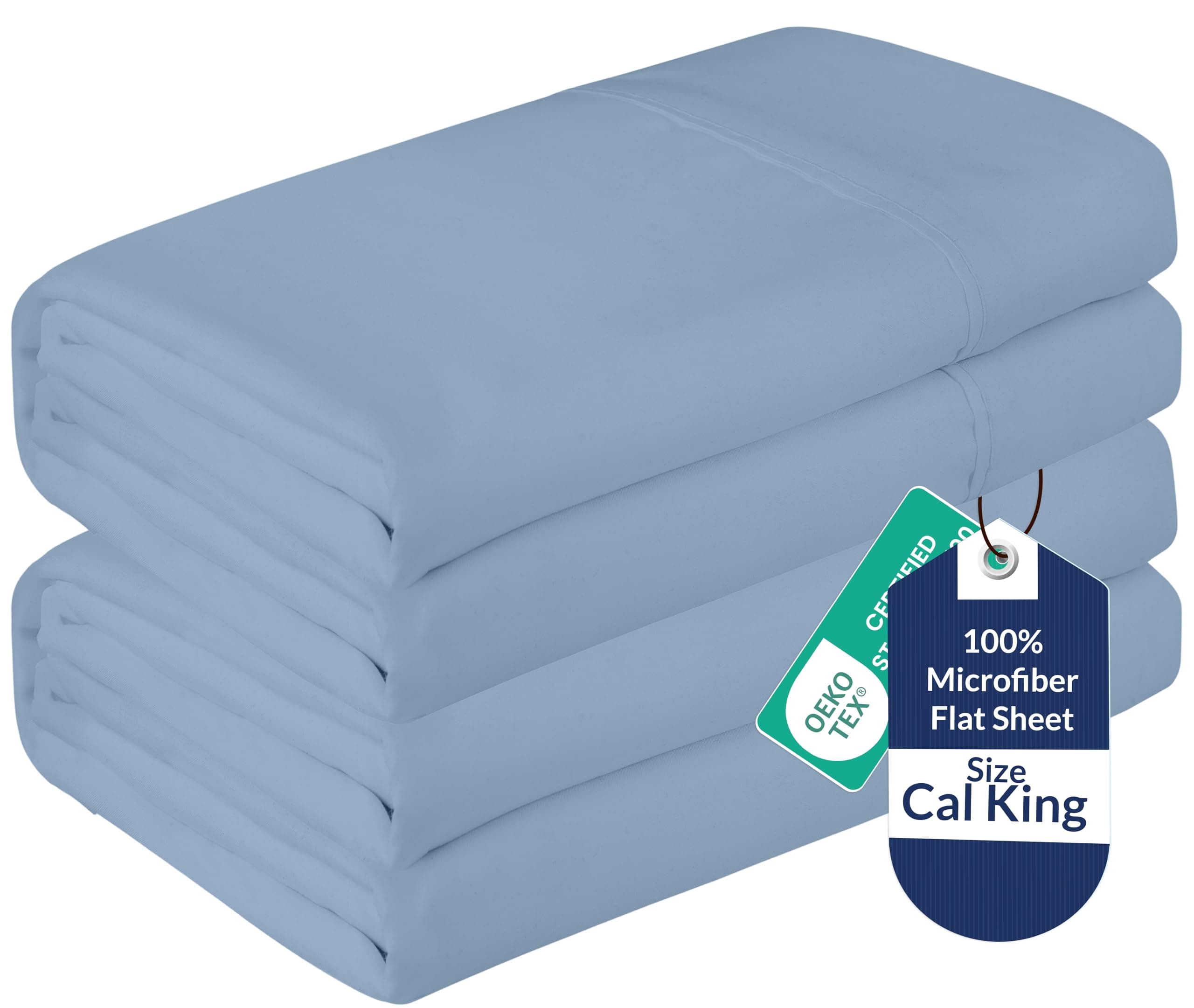 Royale Linens 2 Pack Bulk Flat Sheet Set - Top Sheets - Soft Microfiber - Stain Resistant - for Hotel, Massage Table, Hospital, Dorm - California King Flat Sheet Sold Separately (King Cal, Lake Blue)