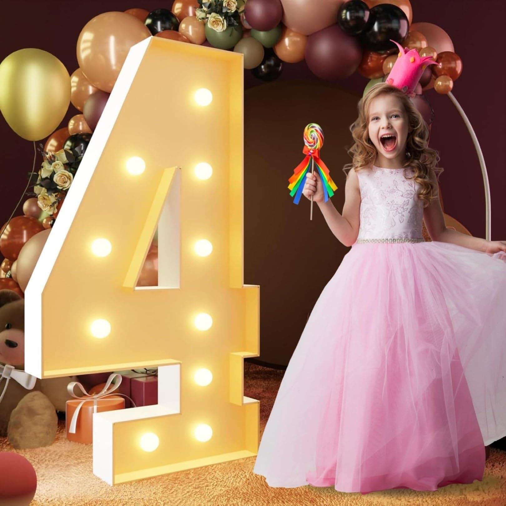 4FT DIY Marquee Letters Giant Mosaic Letters Marquee Light Up Letters with Warm Lights Prom Love Baby Marry ME Backdrop Decor(Color:4,Size:100CM)