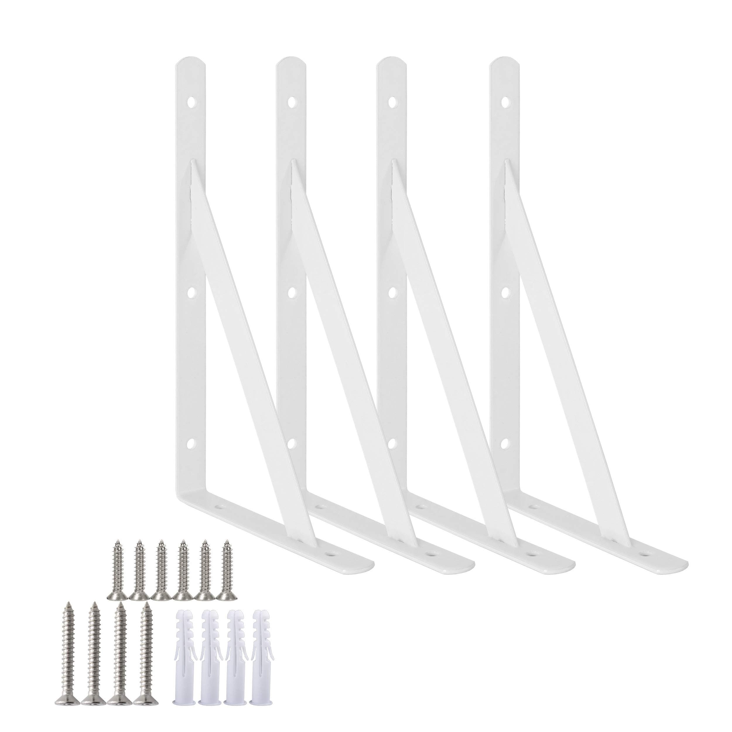 OVOV Heavy Duty Shelf Brackets Triangle Wall Brackets White 6 Inch 4 Pack
