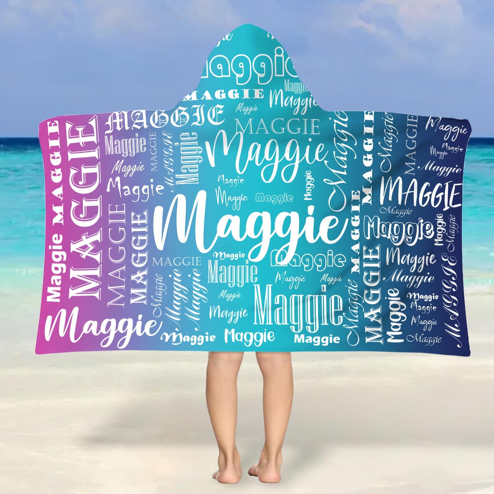 NIBESSER Kids Hooded Beach Towel Personalized Beach Towels with Names for Kids Microfiber Quick Dry Beach Towel with Hood for Boys Girls Custom Sand Free Pool Towels Soft Bath Towels(Mix Color-1)