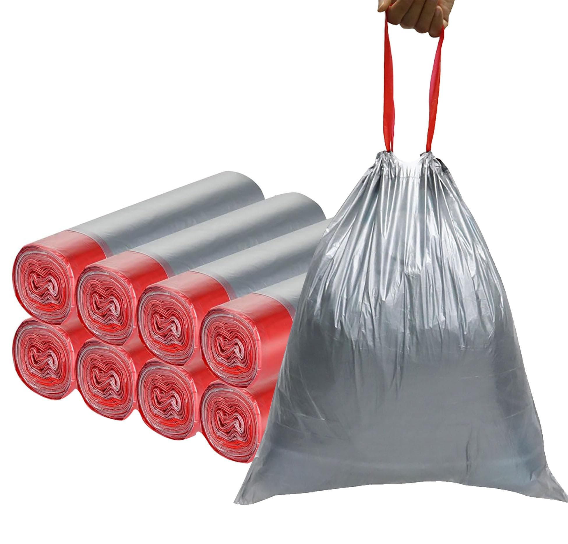 120 Counts Small Drawstring Trash Bags 1.1 Mil - 4 Gallon Tear-Free Gray Individual Unscented Small Garbage Bags Separated Unscented for Bathroom Kitchen