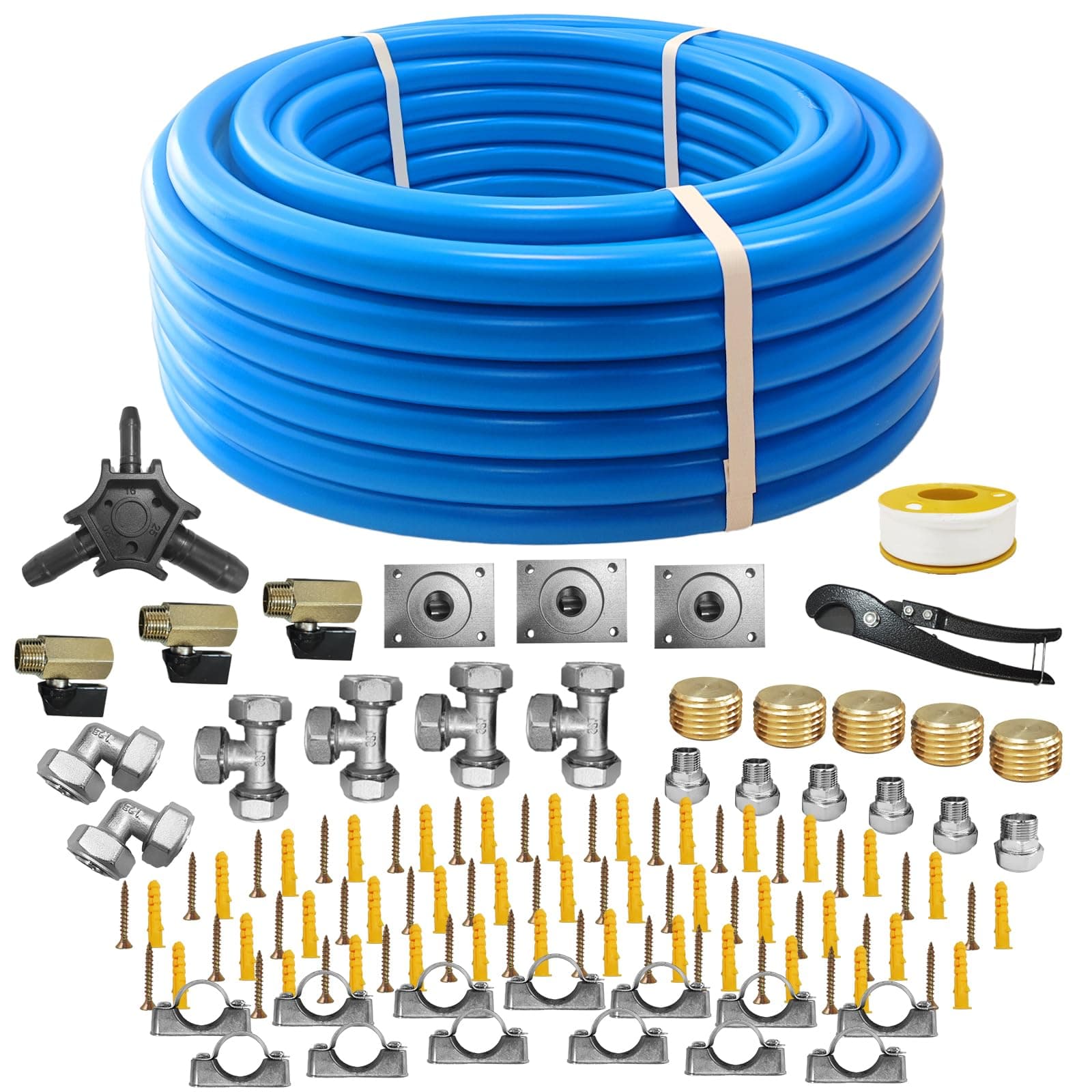 3/4 Inch x 200 FT Shop Air Line Kit, Compressed Air Piping System for Shop, Garage, HDPE Tubing and Aluminum Rapid Air System Includes Right Angle Fittings and Tee Fittings, Air Line Tubing Kit, Blue