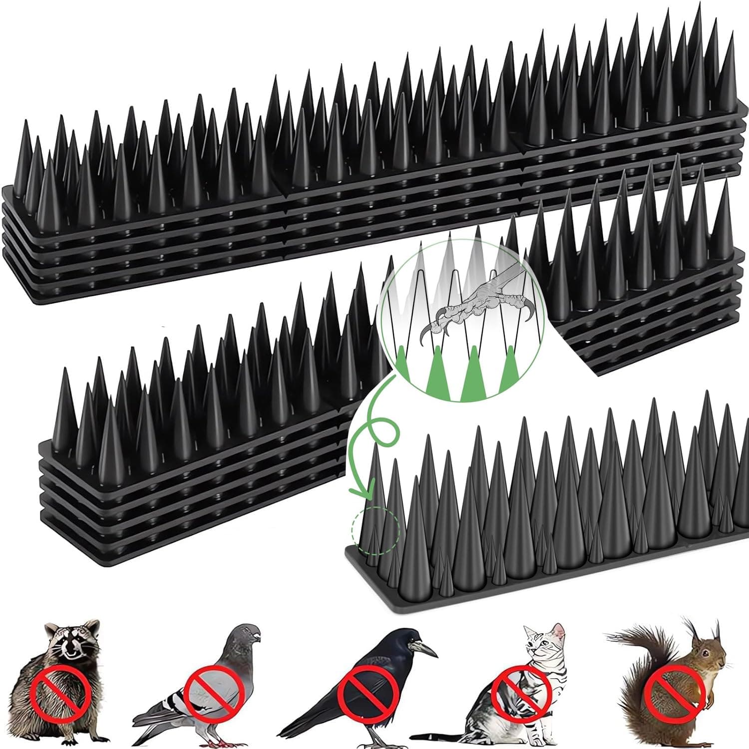 Outdoor Bird Spikes 10pcs (9.35FT/2.85M), Squirrel Raccoon Pigeon Cat Animal Deterrent Spikes, Window Fence Balcony Spikes to Keep Birds & Animals Away