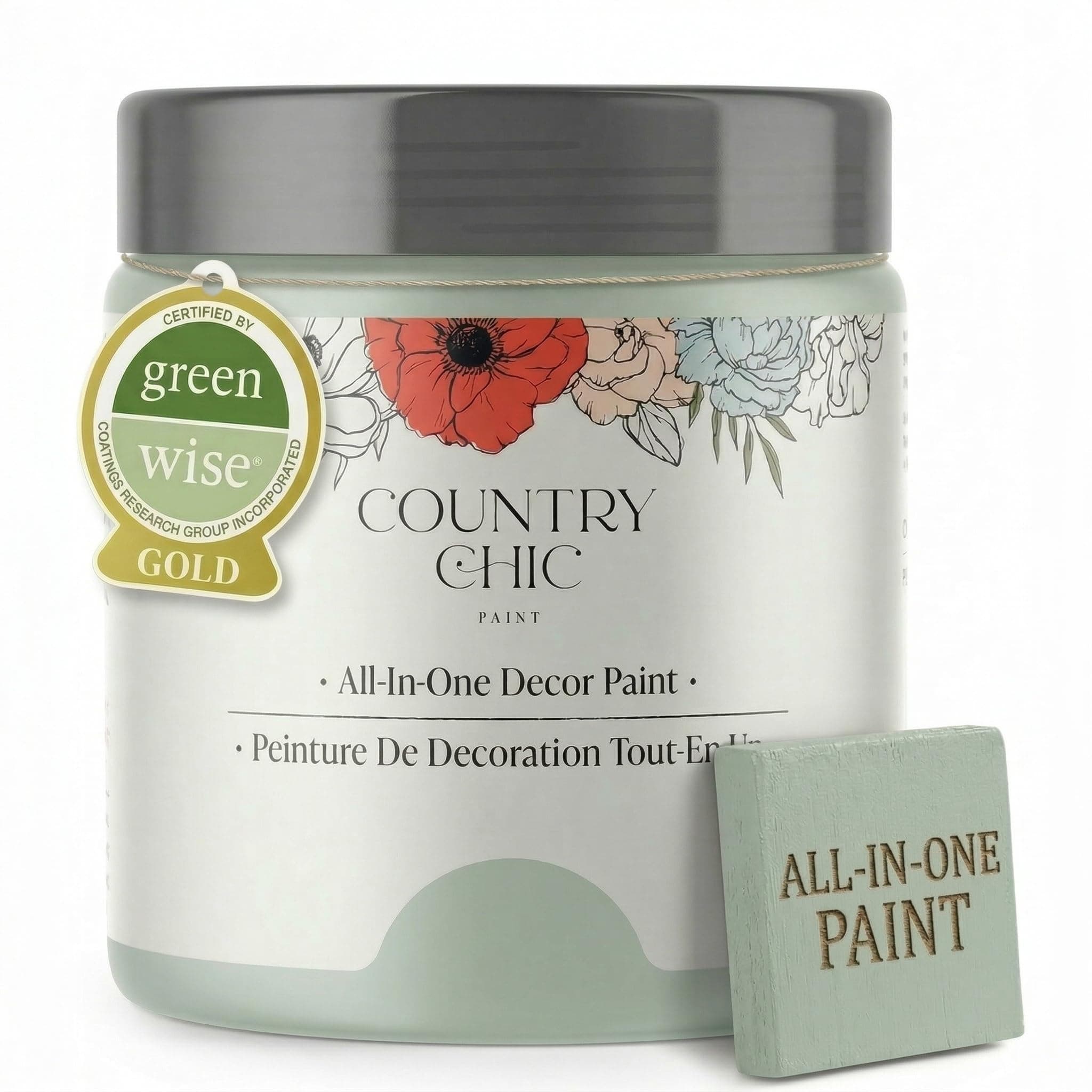 Country Chic All-in-One Chalk Paint for Furniture, Cabinets, Home Decor, Eco-Friendly, Matte Finish, Built-In Primer & Top Coat for Wood, Metal - Happy Hour (Mint Green) - 8 oz (237 ml)