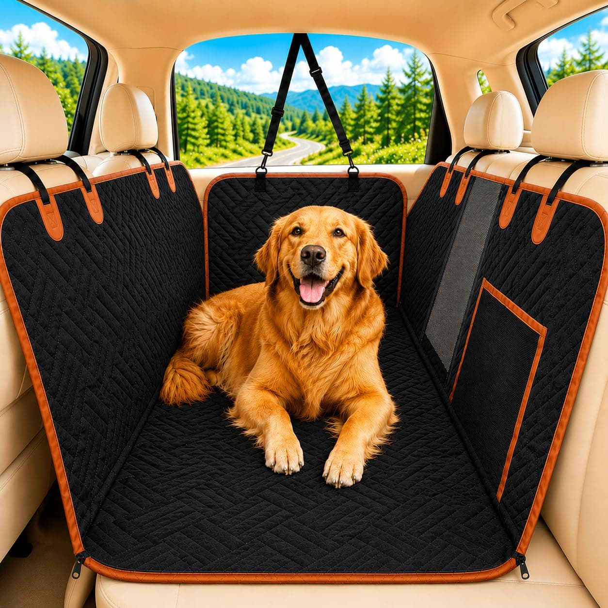 Paw Reserve Burnt Orange Back Seat Extender for Dogs – Hard Bottom Dog Car Bed, Waterproof & Scratch-Proof, Expands Back Seat Space, Non-Slip, Mesh Window & Storage – Fits Cars, SUVs & Trucks
