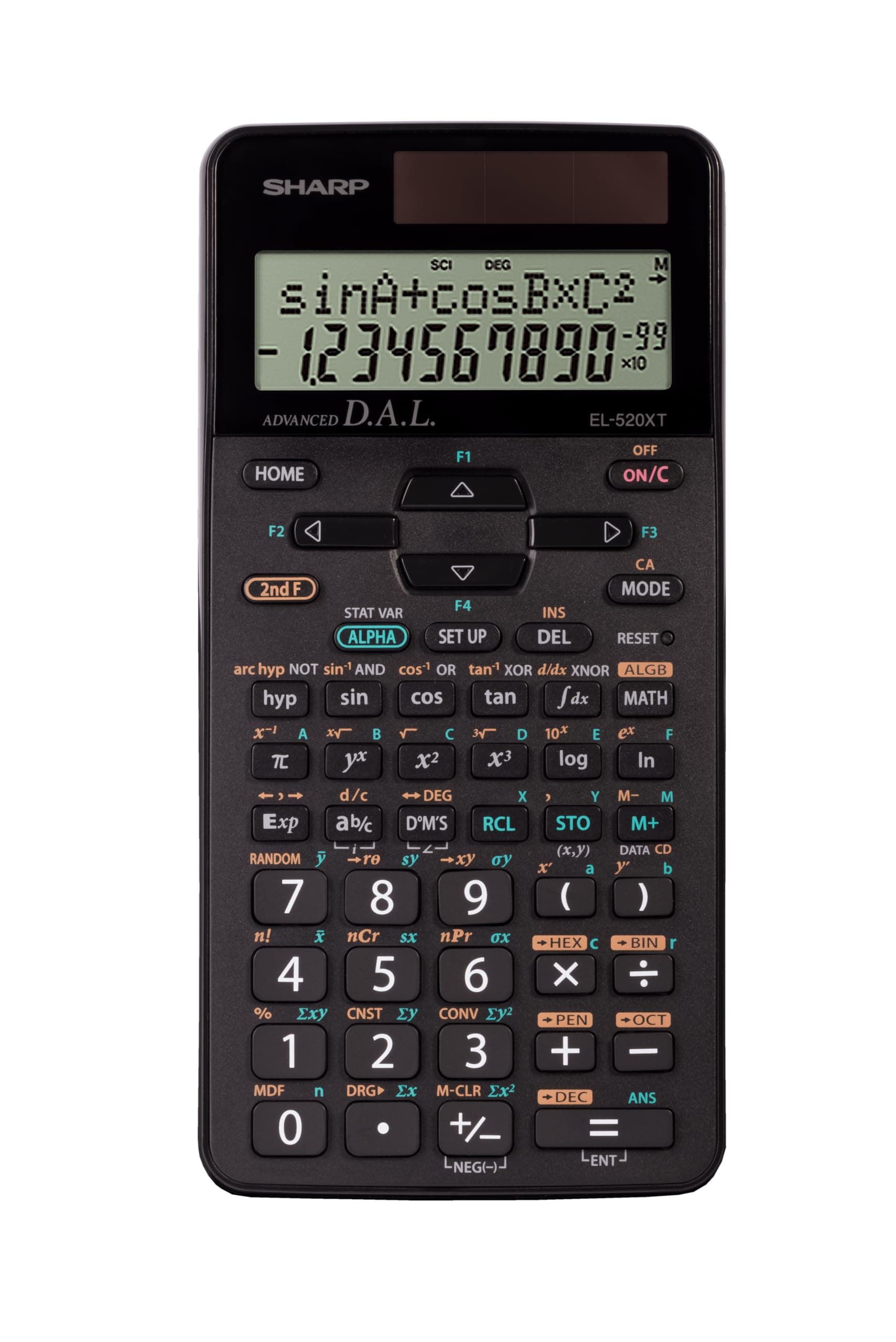 Sharp EL520XTBK Scientific Calculator with 420 Functions, 2-Line LCD Display, Direct Algebraic Logic (D.A.L.), Solar & Battery Power, Equation Calculator for High School & College Students