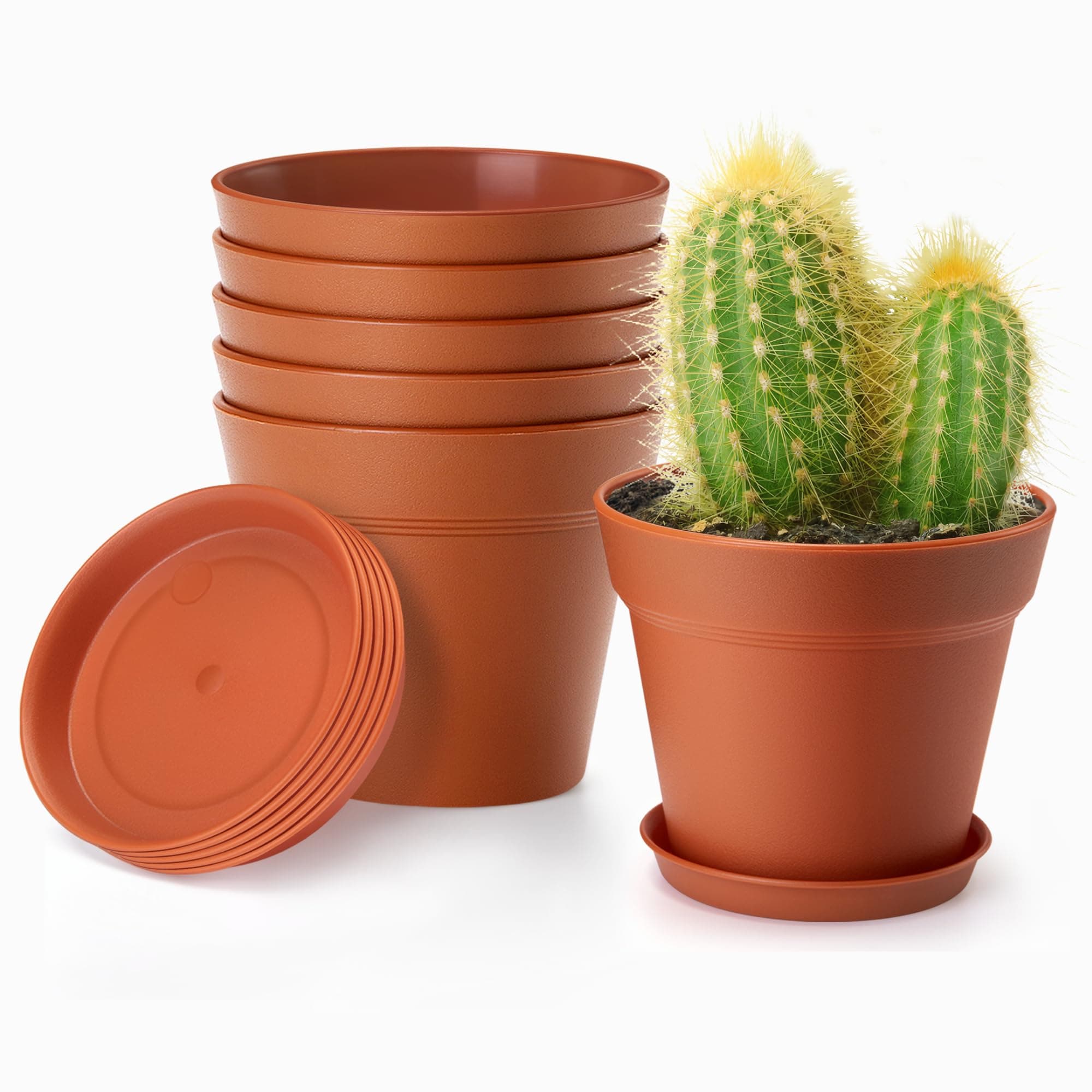 4in Plastic Plant Pots with Drainage Holes & Tray 16Pcs Indoor Flowers Pots