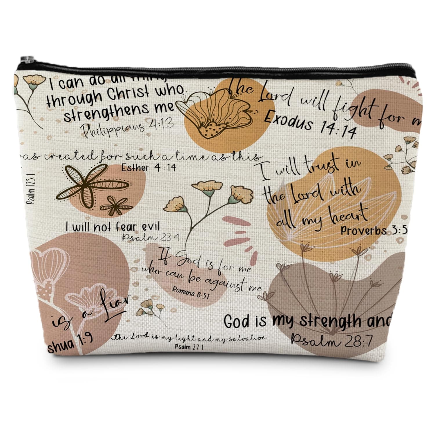 ignytiger Christian Gifts for Women, Boho Christian Makeup Bag, Bible Verse Scripture Cosmetic Bag for Women, Bible Verse Gifts, Gifts for Christian Women Makeup Pouch, white