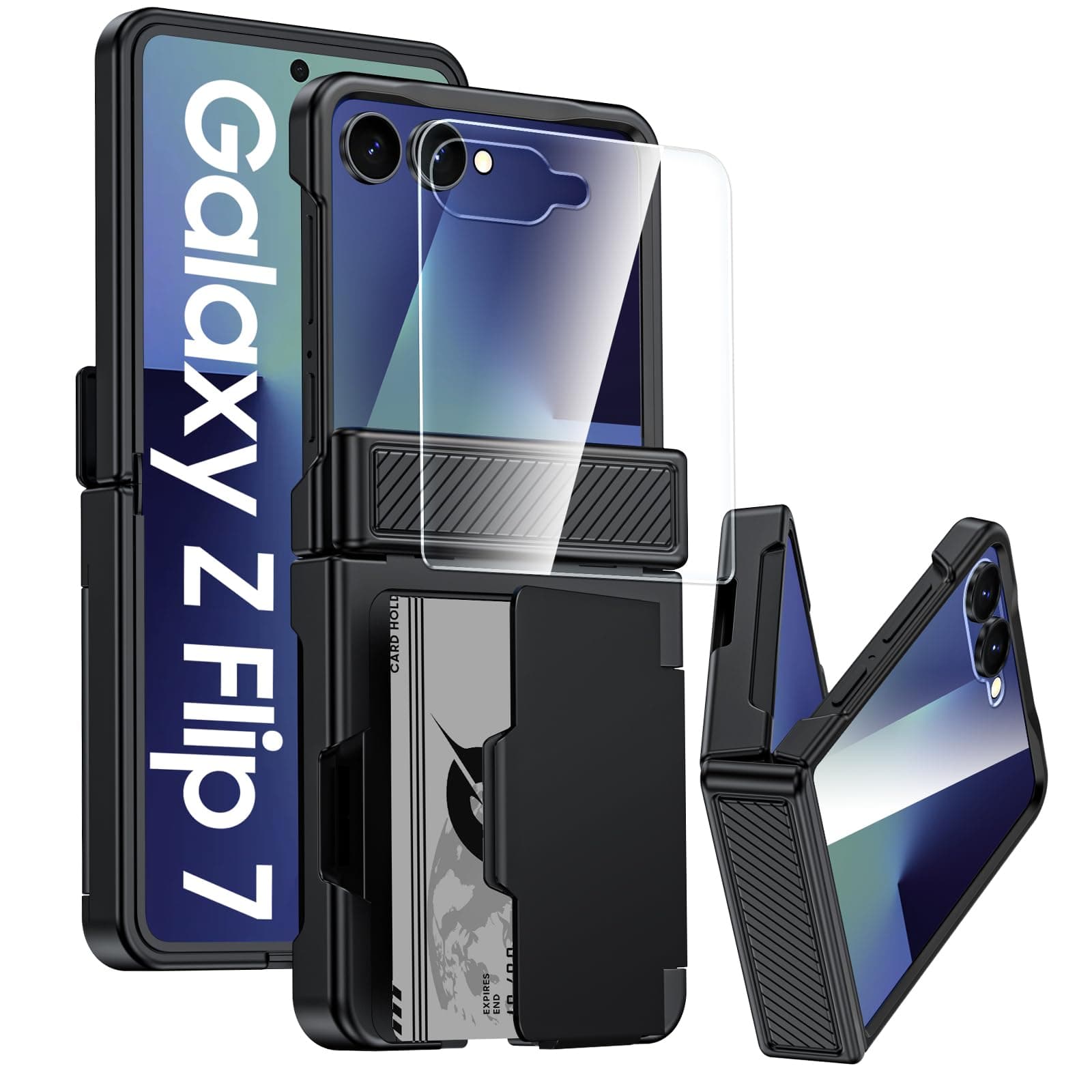 for Samsung Galaxy Z Flip 7 Case Wallet Case,Galaxy Z Flip 7 Case with Card Holder & Hinge Protection & Front Screen HD Protector, RFID Blocking Full Body Shockproof Cover for Galaxy Z Flip 7(Black)