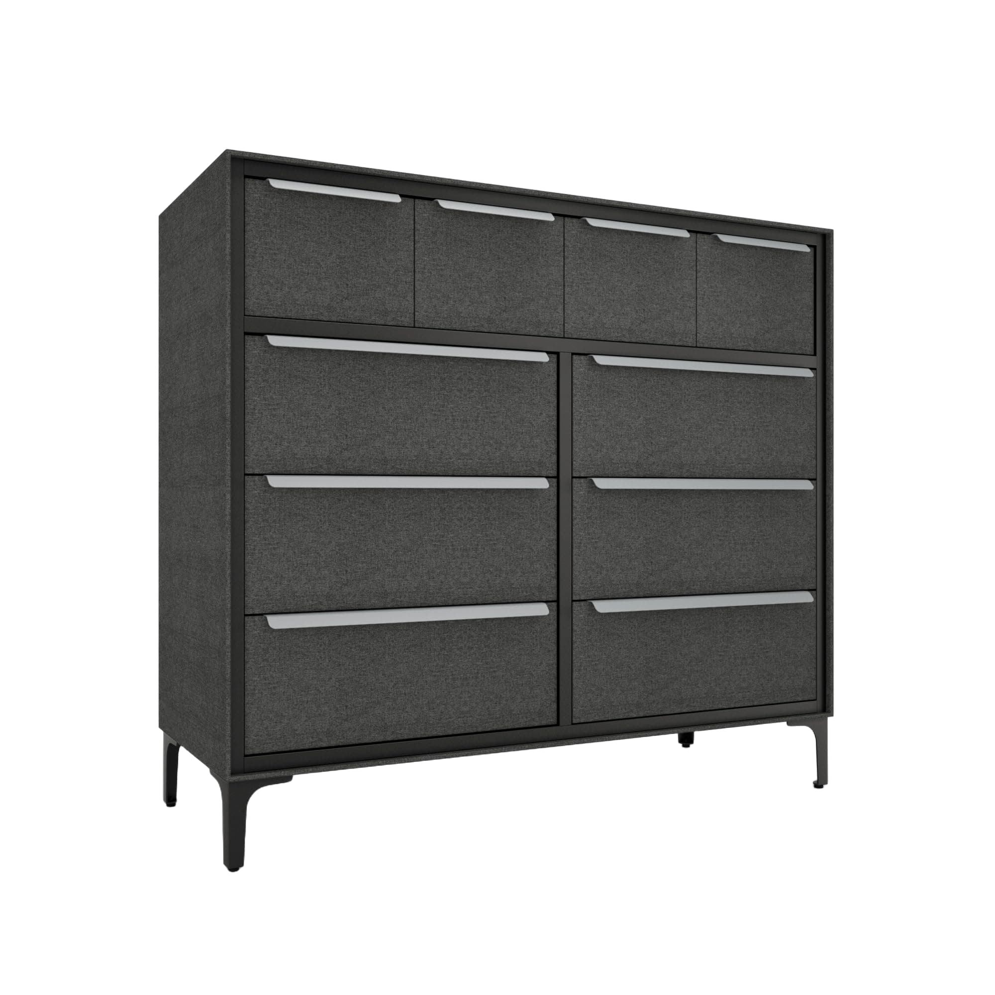 tinge Naima 10-Drawer Premium Fabric Dresser – Strong Metal Frame, Sag-Proof Drawers with Sleek Metal Handles, Durable Bedroom & Home Storage Organizer (Charcoal)