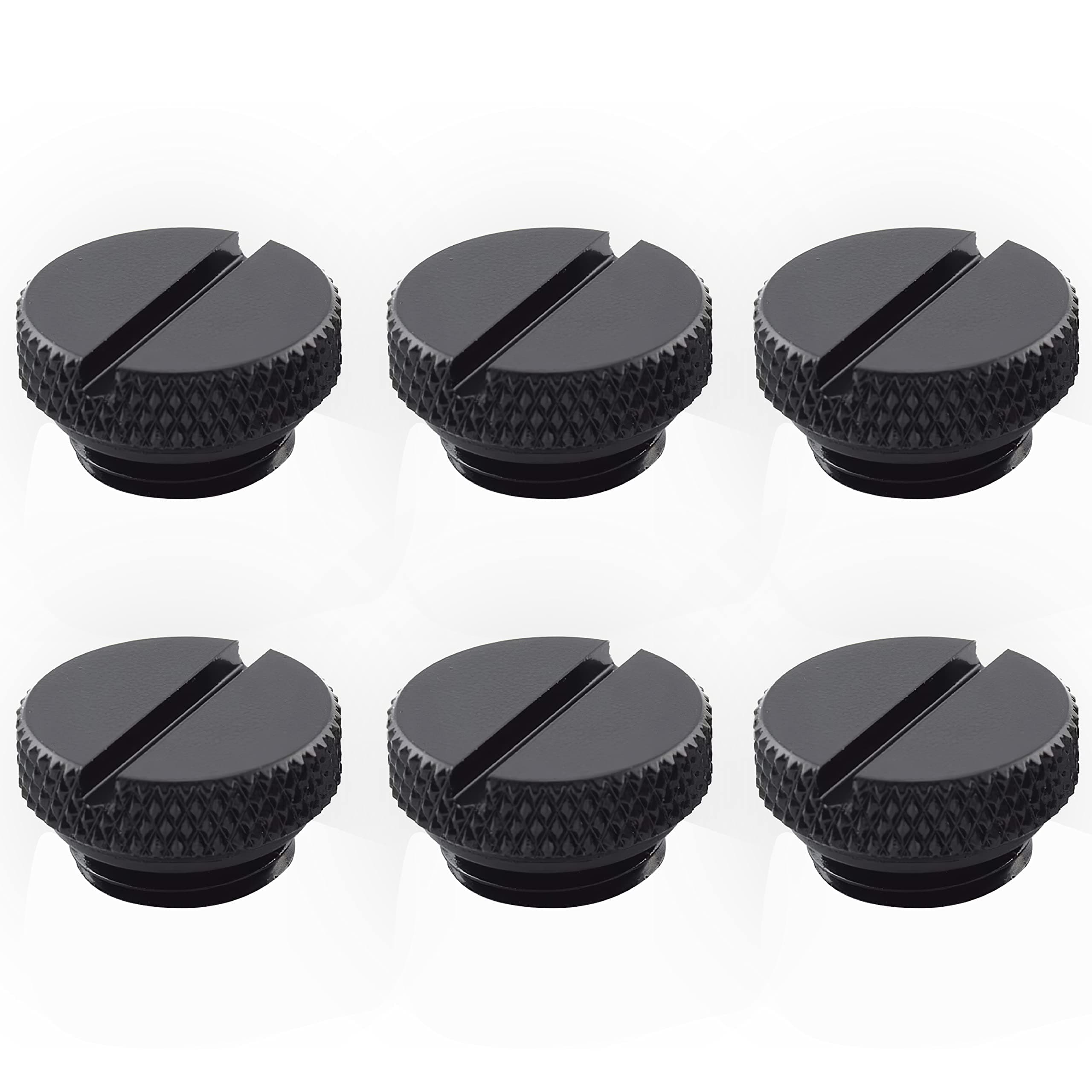 Dracaena.io 6 Pack G1/4" Thread, Thin Water Stop Plug Fitting with Coin Slot for Computer Water Cooling System, Durable Brass/Copper Material, Black