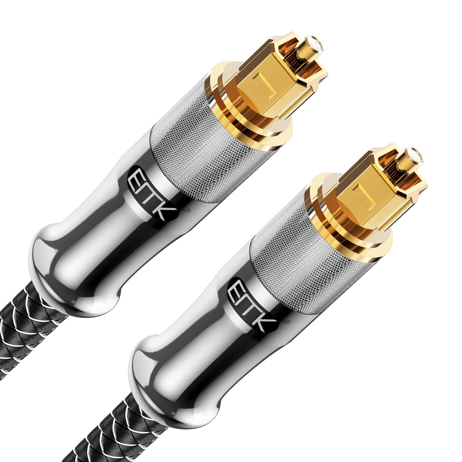Optical Cable EMK 24K Gold-Plated Optical Audio Cable Digital Toslink Cable Spdif Cable Compatible with TV, Soundbar, Home Theater and More (10 Feet/3M, 24K Gold-Plated, Silver1)