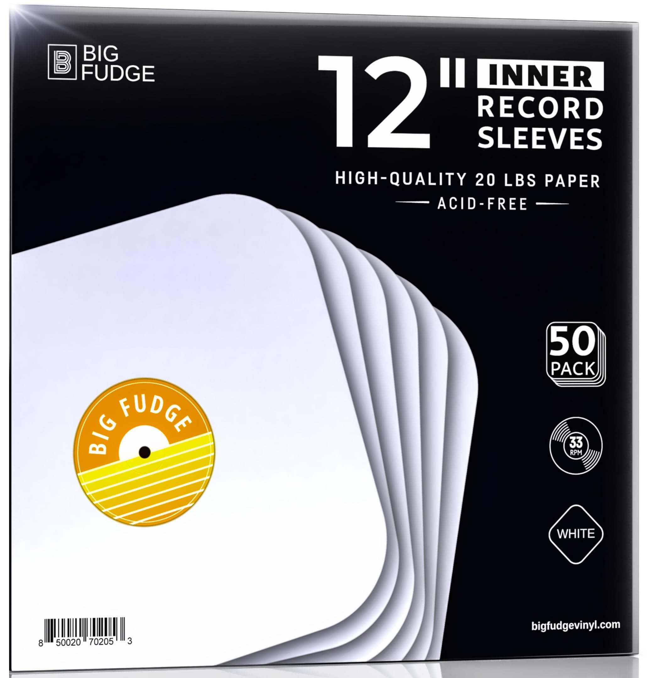 Big Fudge Vinyl Record Inner Sleeves - 12 inch x 50 Pcs - Heavyweight & Acid-Free Paper Album Covers - Anti Static Protective Sleeve for Your LP & Single Records