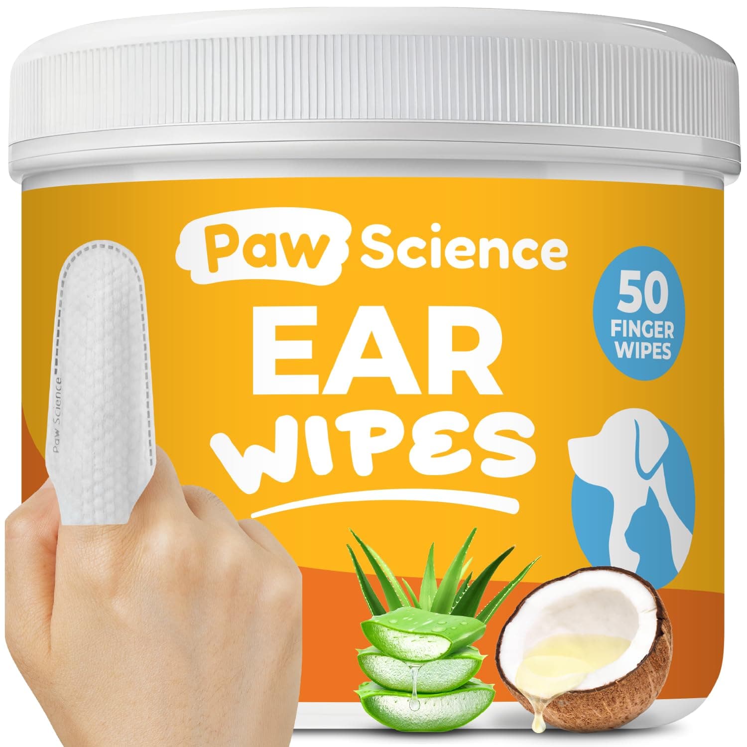Paw Science Dog & Cat Ear Cleaner Wipes – Pet Finger Wipes for Cats & Dogs – Cleaning, Soothing, & Deodorizing Itchy Ears – Ear Relief Solution Wash (Unscented)