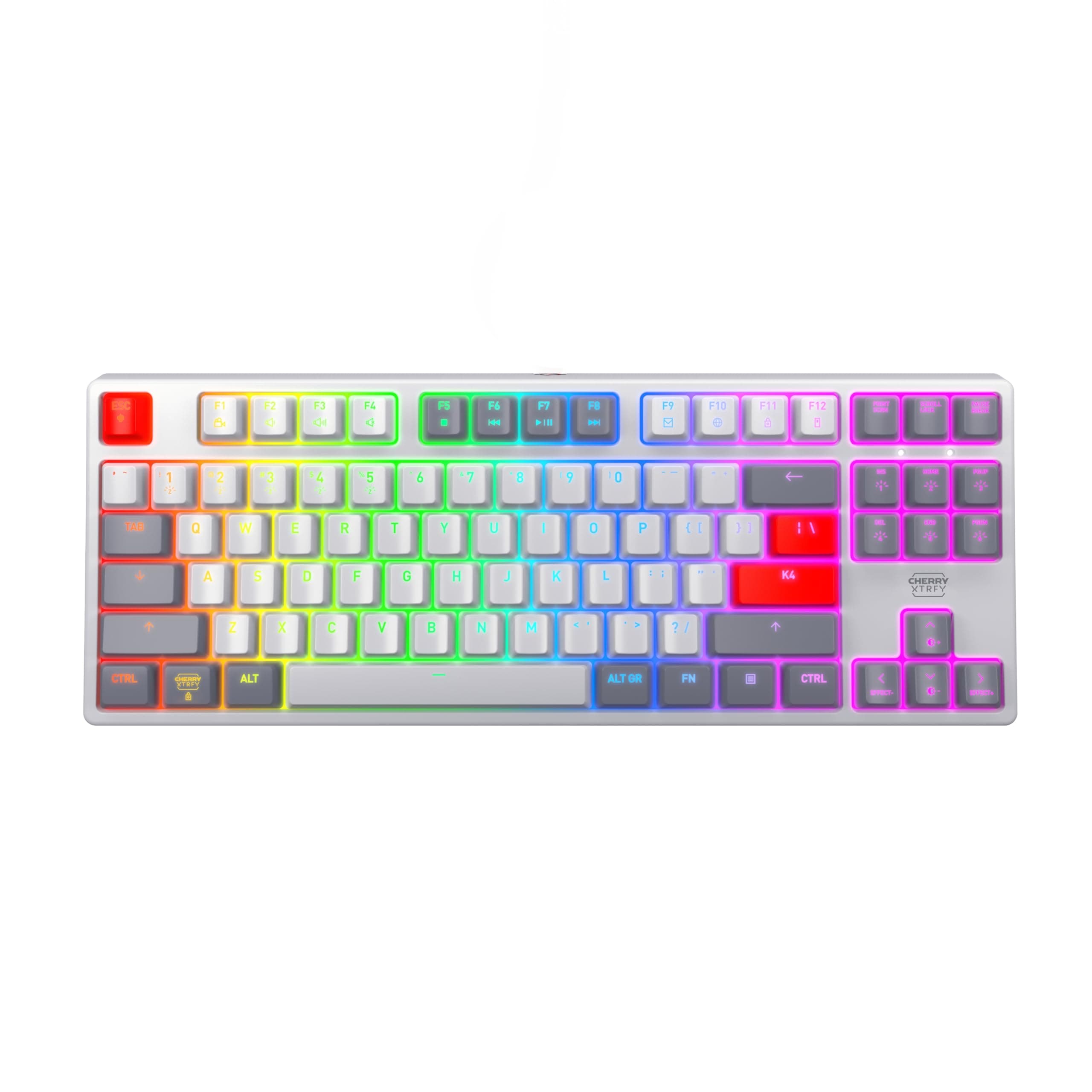CHERRY XTRFY K4V2 TKL, Tenkeyless Mechanical Gaming Keyboard, Wired (USB-A), Adjustable RGB Lighting, 1000 Hz Polling Rate, Cherry MX2A RED Switches, Retro
