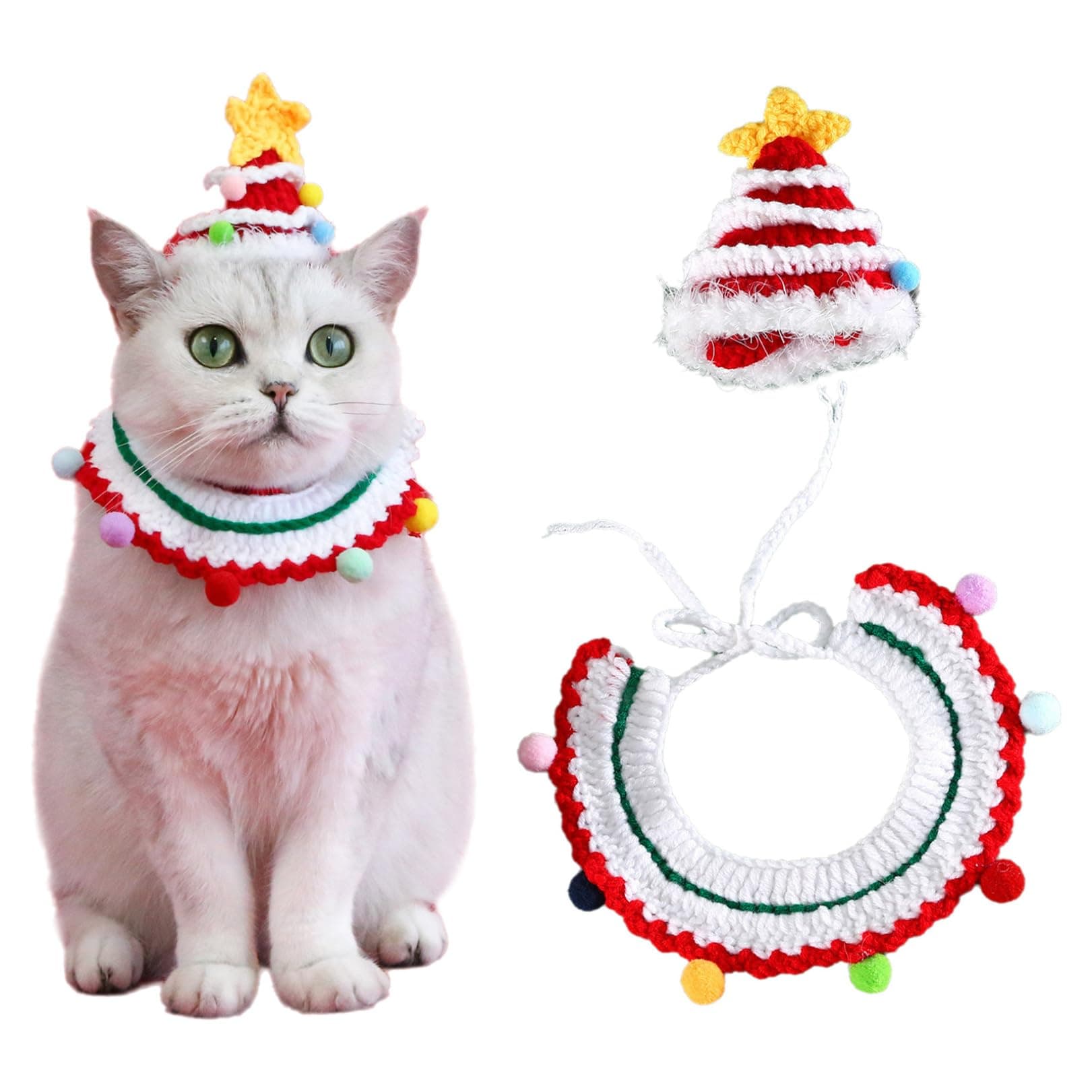 FEESHOW Pet Santa Claus Hat Adjustable Elastic Collar for Dogs Cats Christmas Photo Prop Costume Headwear Red Medium