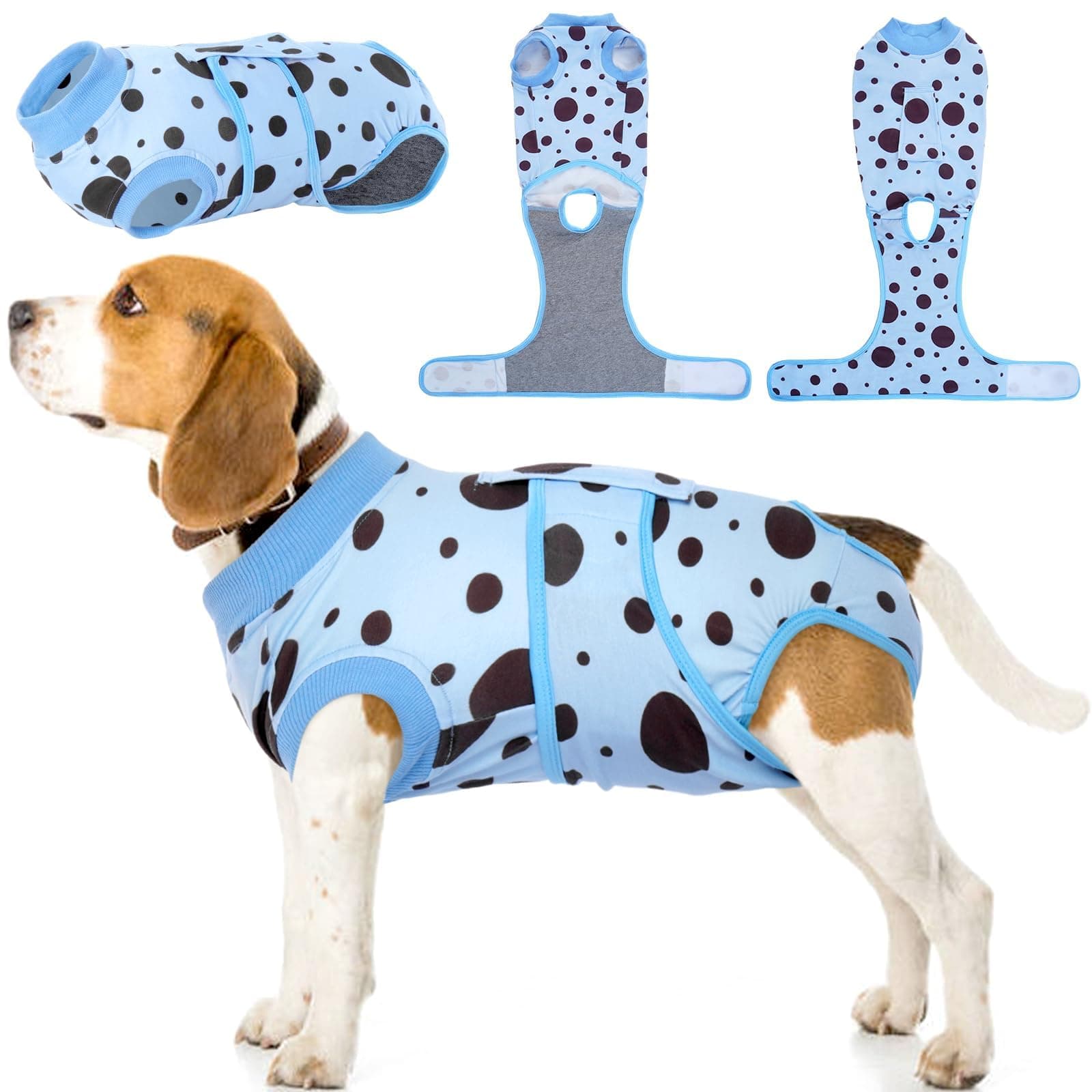 Kuoser Dog Surgery Recovery Suit - Anti Licking Pet Surgical Suit for Dogs - Blue Polka Dot L