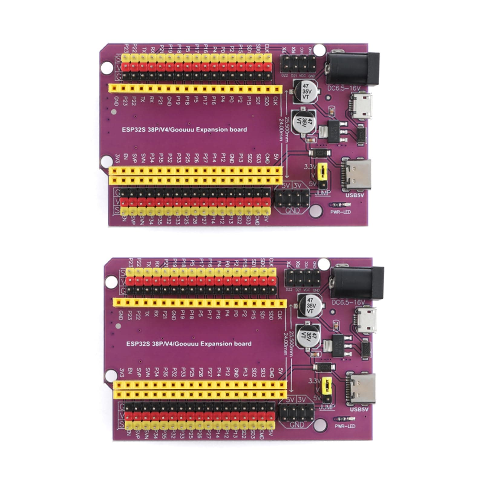 EC Buying 2Pcs ESP32 Expansion Board Module for Arduino 38-Pin Purple Board