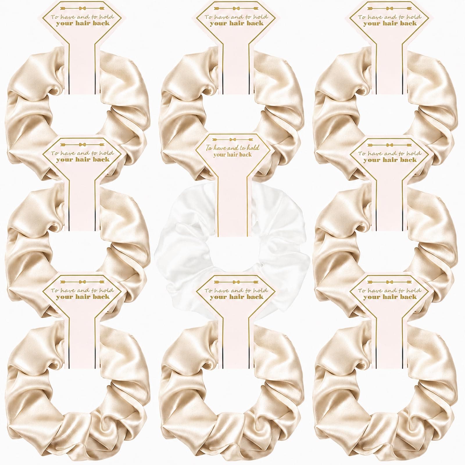 9 pack Satin Bridesmaid Scrunchies Bridesmaid Proposal Gifts Bachelorette Party Favor Elastics Hair Ties Silk Scrunchies Satin Gift for Bridal Wedding Parties(Champagne-White)