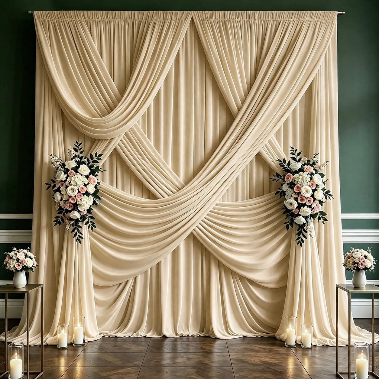 50x10 FT Champagne Backdrop Curtains for Weddings, Parties and Photo Booths