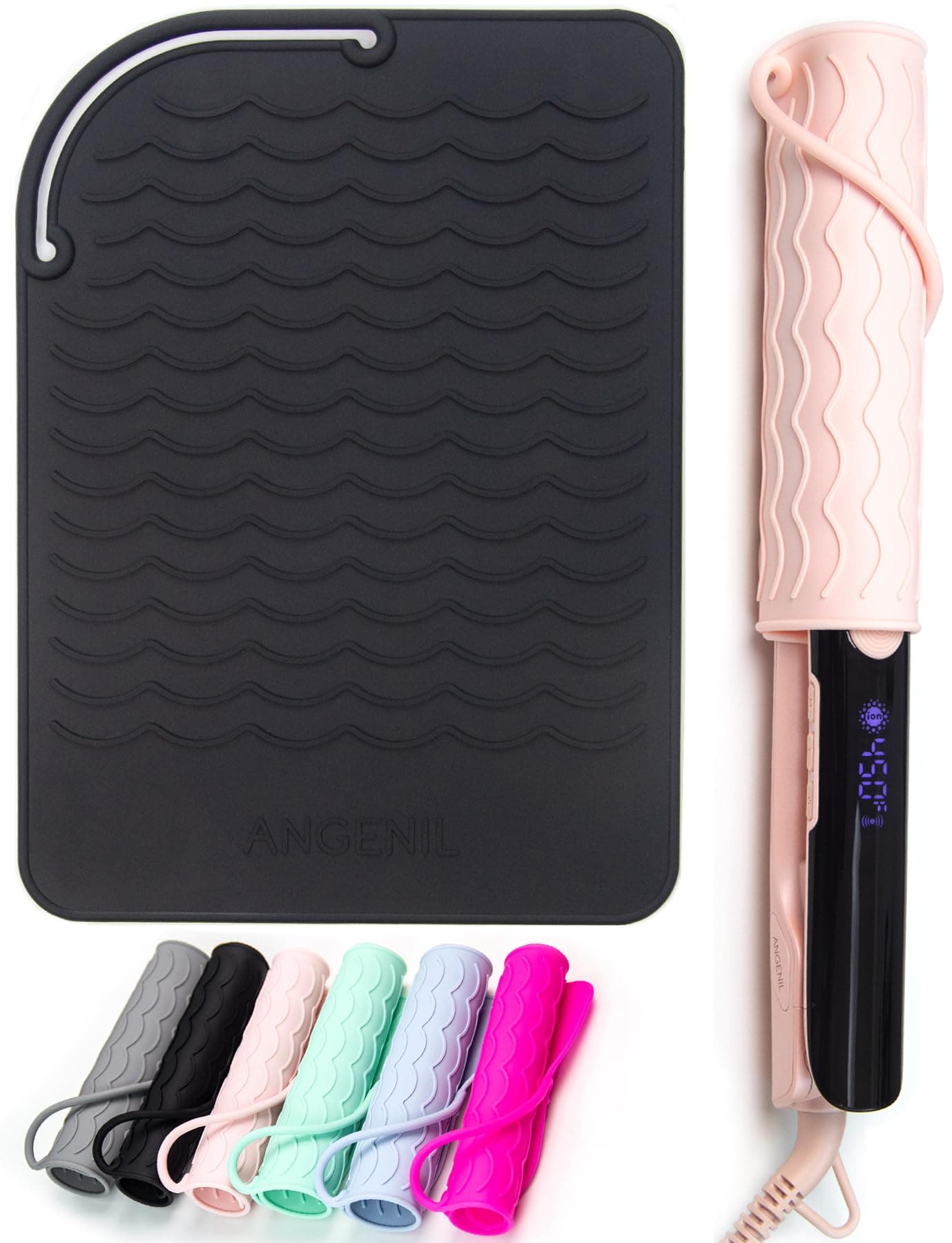 ANGENIL Heat Resistant Silicone Mat for Curling Irons, Hair Straightener, Flat Irons Pad, Counter Protection, Travel Case, Hot Tool Mat