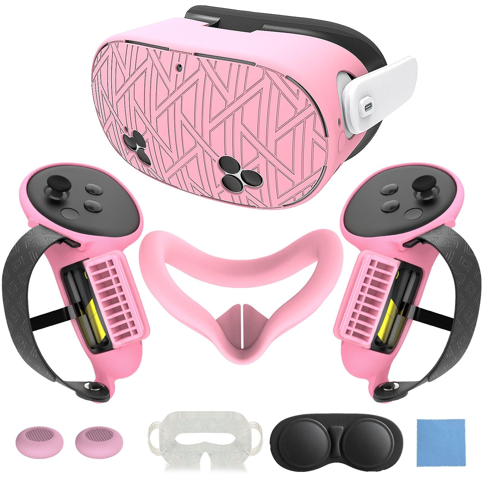 MLemonVR 7-in-1 Protective Silicone Cover Set for Meta Quest 3s_Stripe-Pink