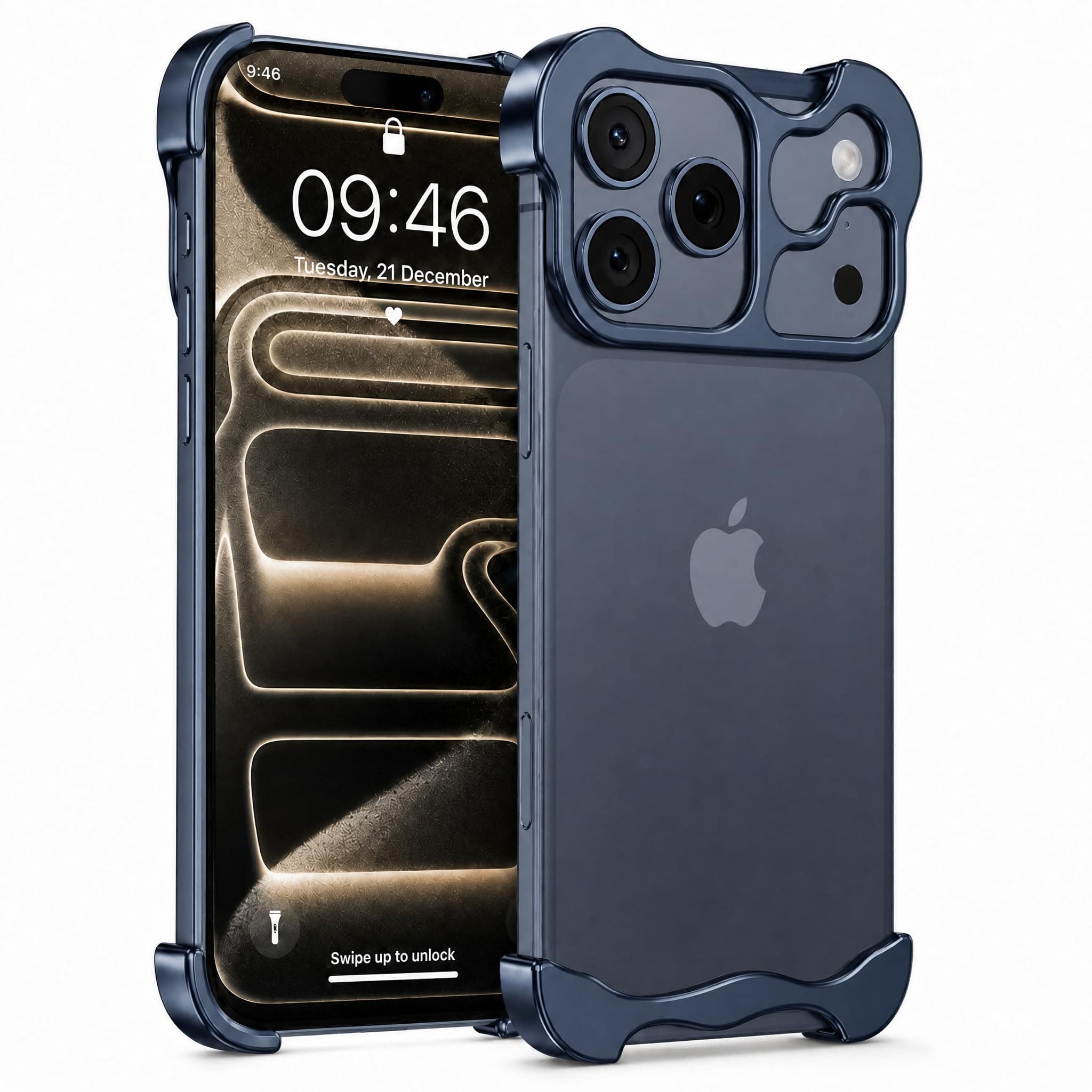 Doulings Aluminum Alloy Frameless Case for iPhone 14,Blue