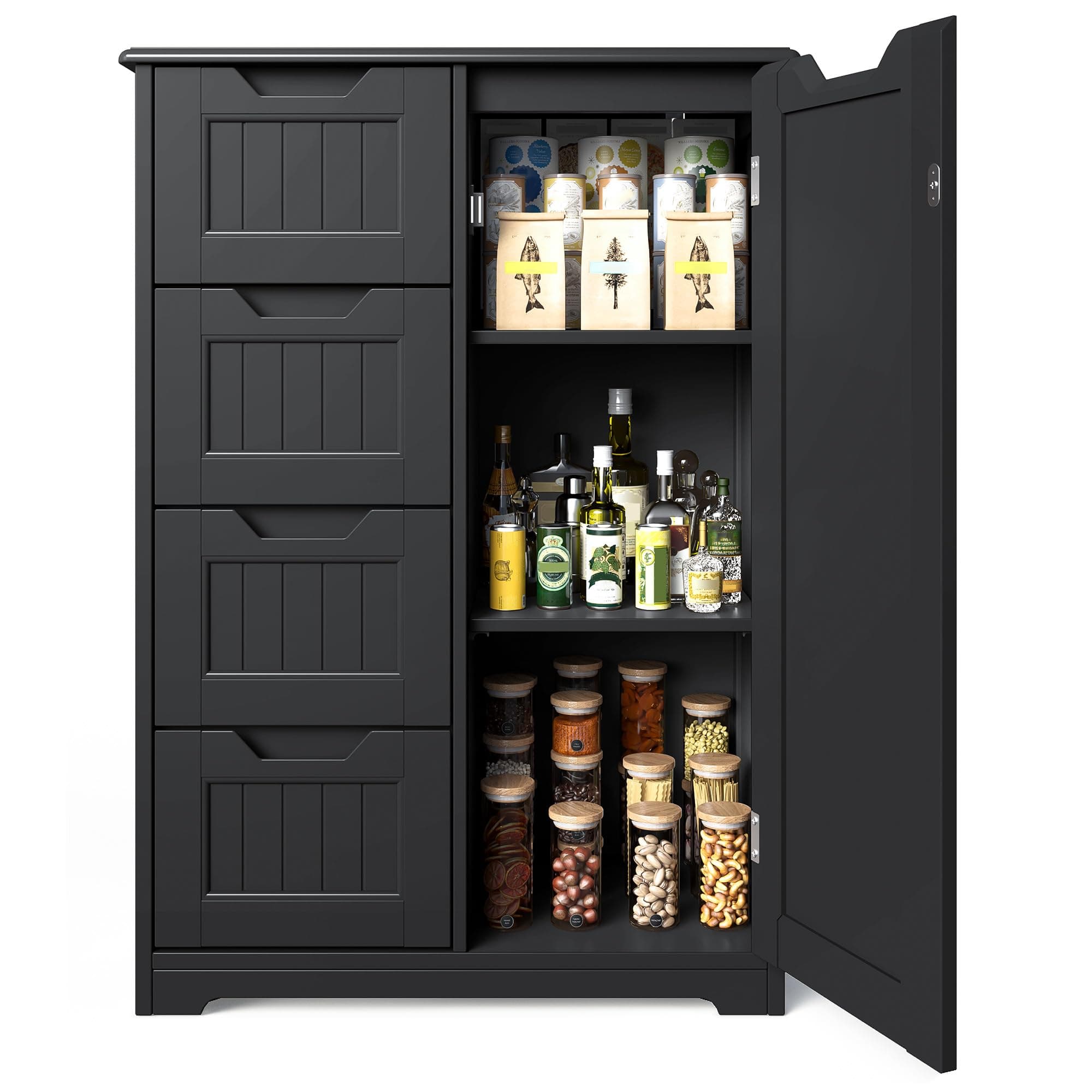 Gizoon Small Kitchen Coffee Bar Cabinet with Door and Shelves, Black