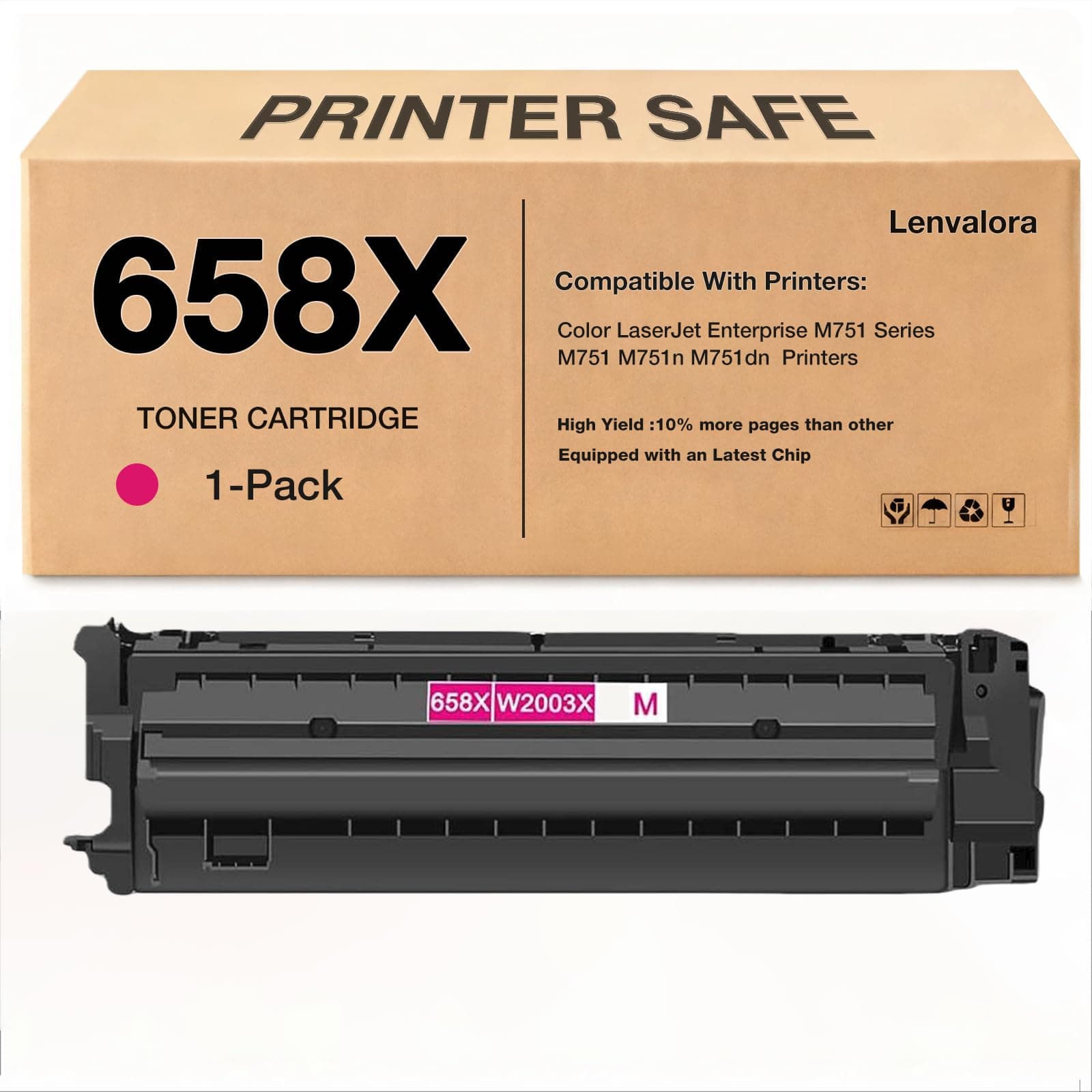 lenvalora 658X Toner Cartridges W2003X Replacement for HP 658X W2003X 658A W2003A Toner Cartridge Work with Color Enterprise M751 M751dn 751n Printer 1-Pack (Magenta)