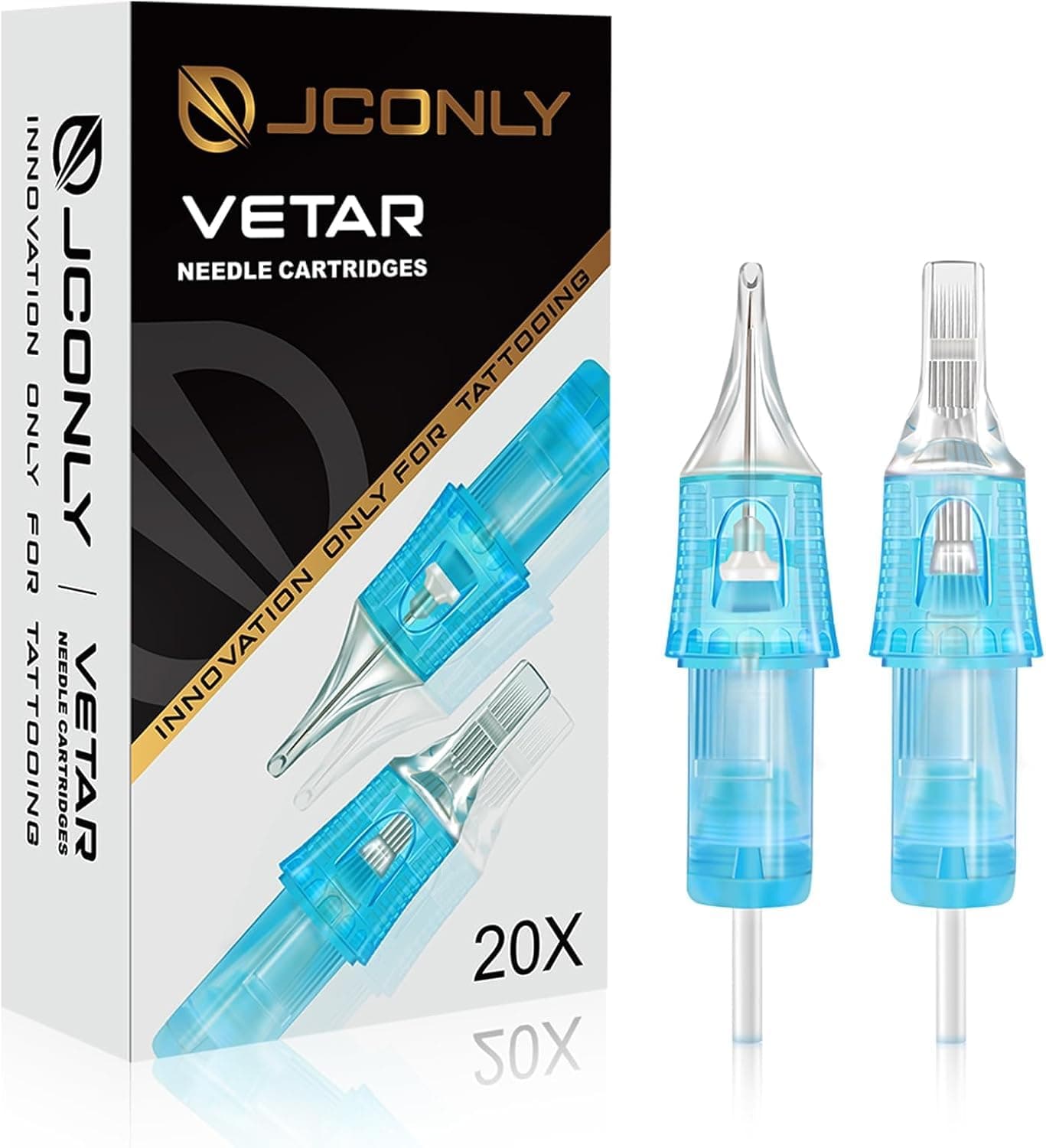 JCONLY VETAR TATTOO CARTRIDGE NEEDLES - 20Pcs Tattoo Needles #12 Standard 14 Round Shader Tattoo Cartridges 1214RSL Tattoo Needles Diameter 0.35mm Long Taper 3.5mm Cartridges