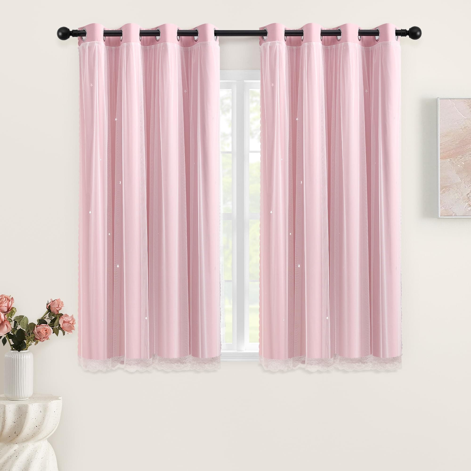 XiDi Light Pink Curtains Blackout for Bedroom Girls Room, 1 Panel