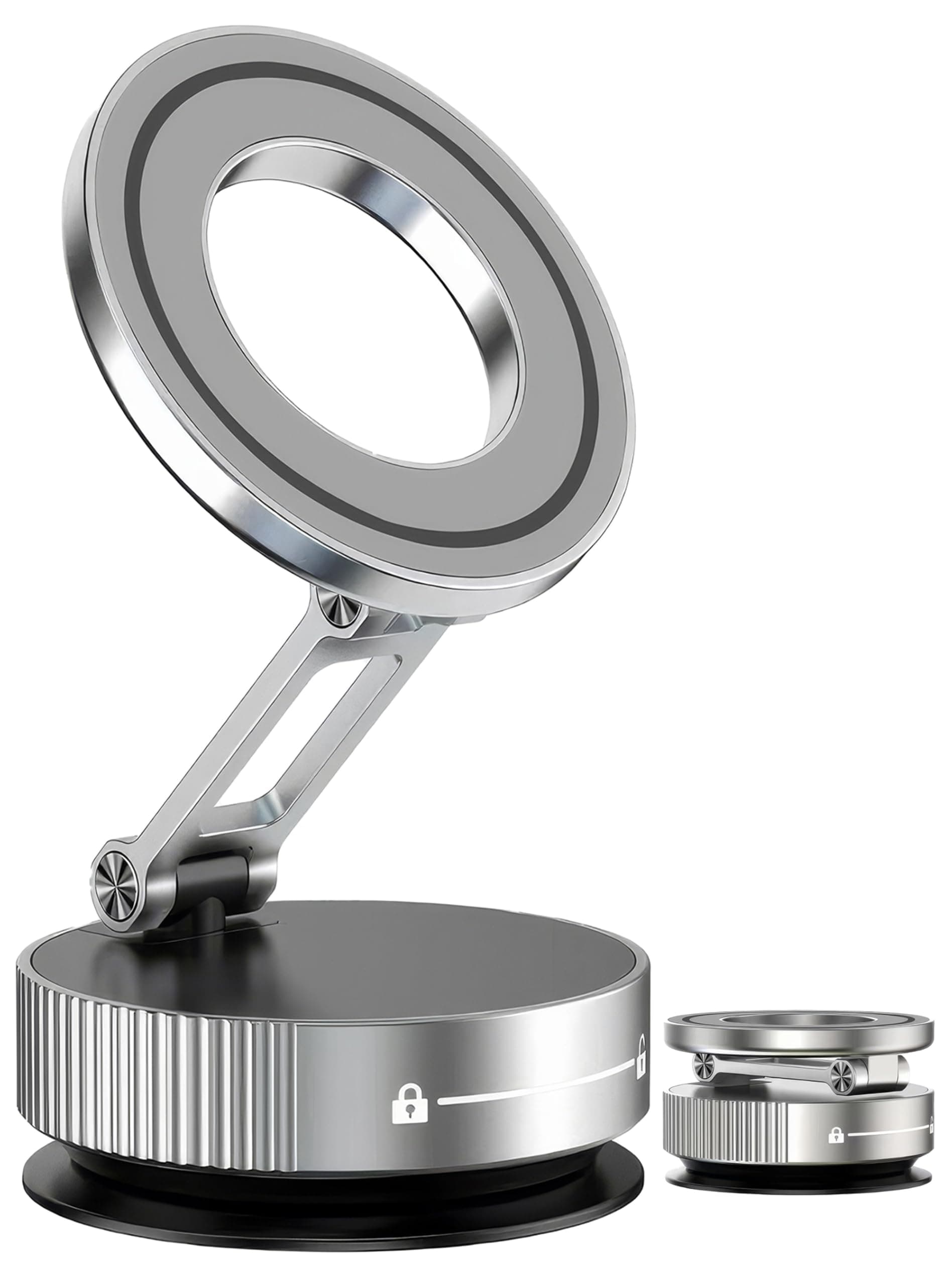 LnkXT Vacuum Magnetic Phone Holder for Car,Full Metal Body,Vacuum Suction Phone Mount,Magnetic Car Mount for iPhone, Folding Holder for iPhone and Android (Silver)