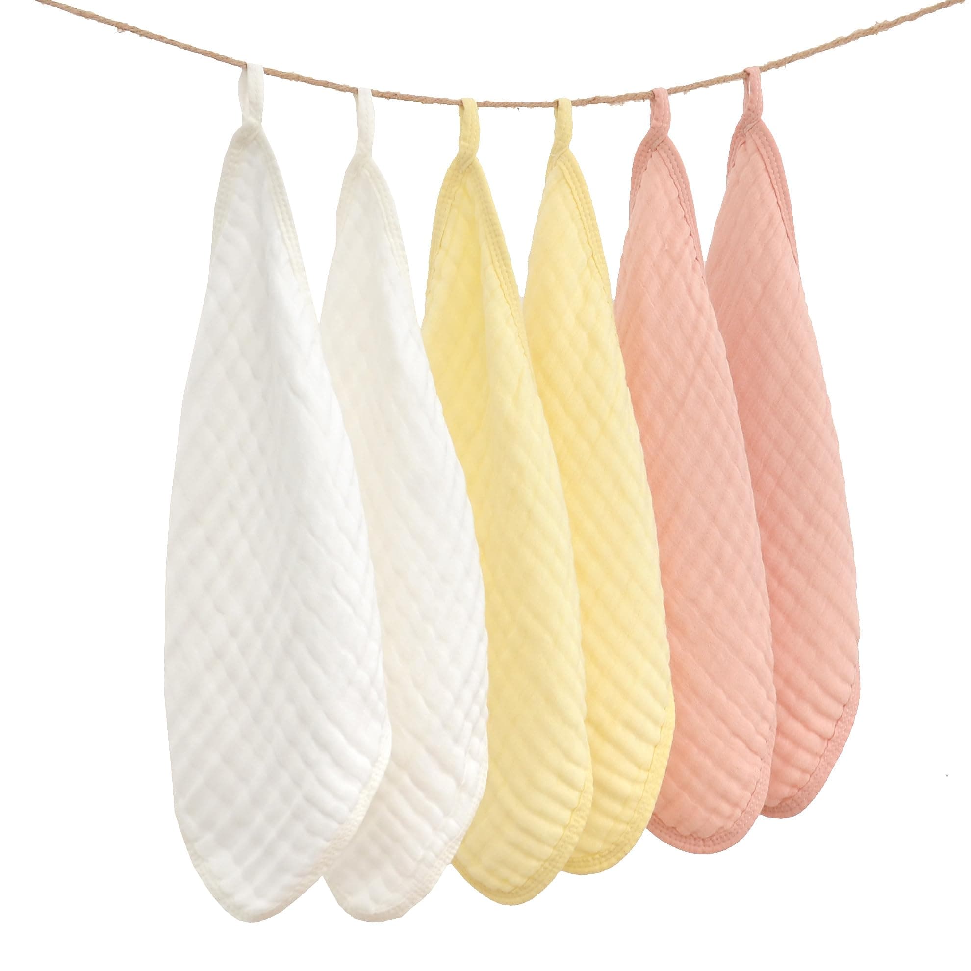 MUKIN Baby Washcloths, Soft Absorbent Cotton Burp Cloths, Burping Cloth for Newborn Sensitive Skin,12x12 inches, 6 Pack (Pink,White,Yellow)