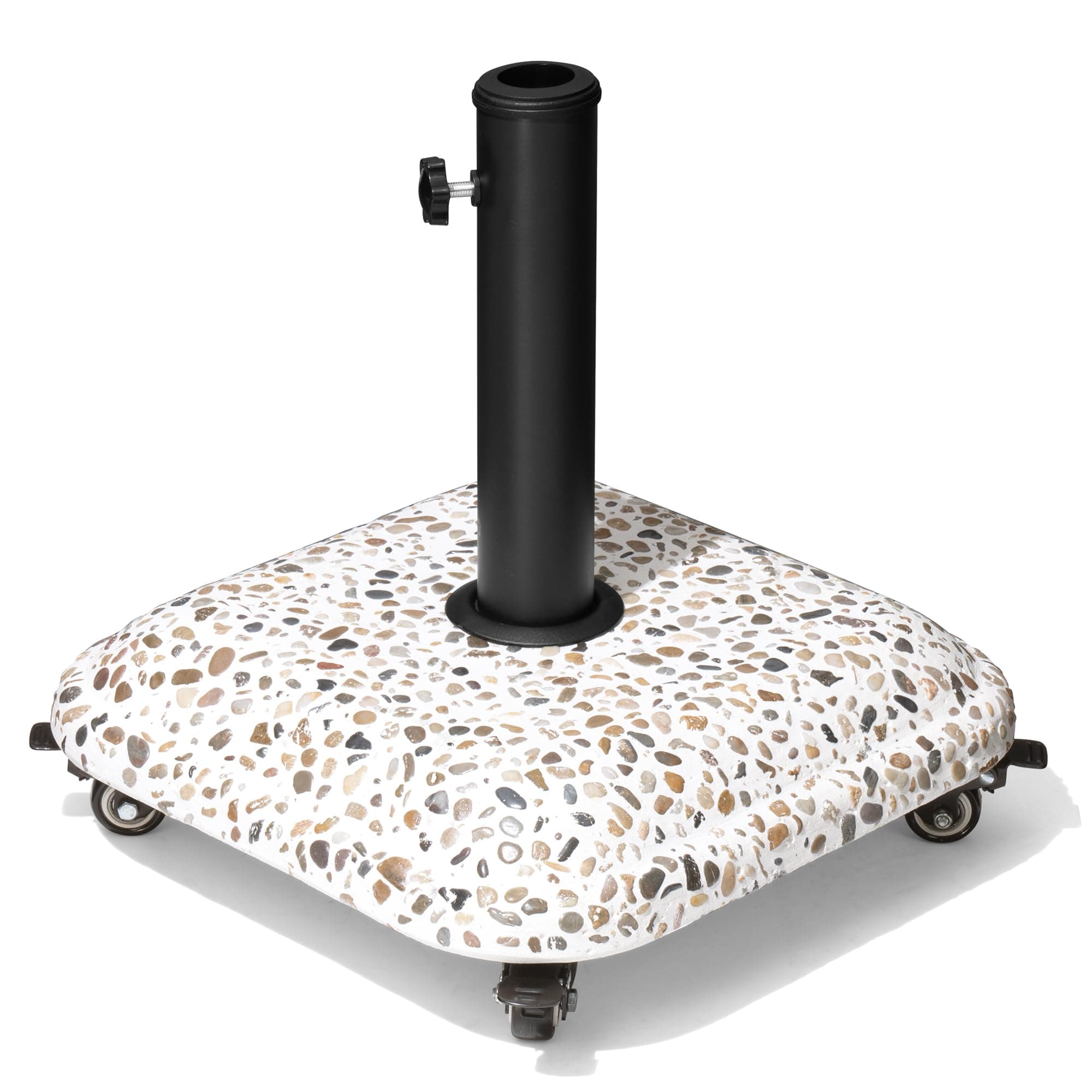 VredHom 45lbs Patio Umbrella Base with 4 wheels, Square Cobblestone Concrete Stand, Heavy Duty Market Umbrella stand for Outdoor