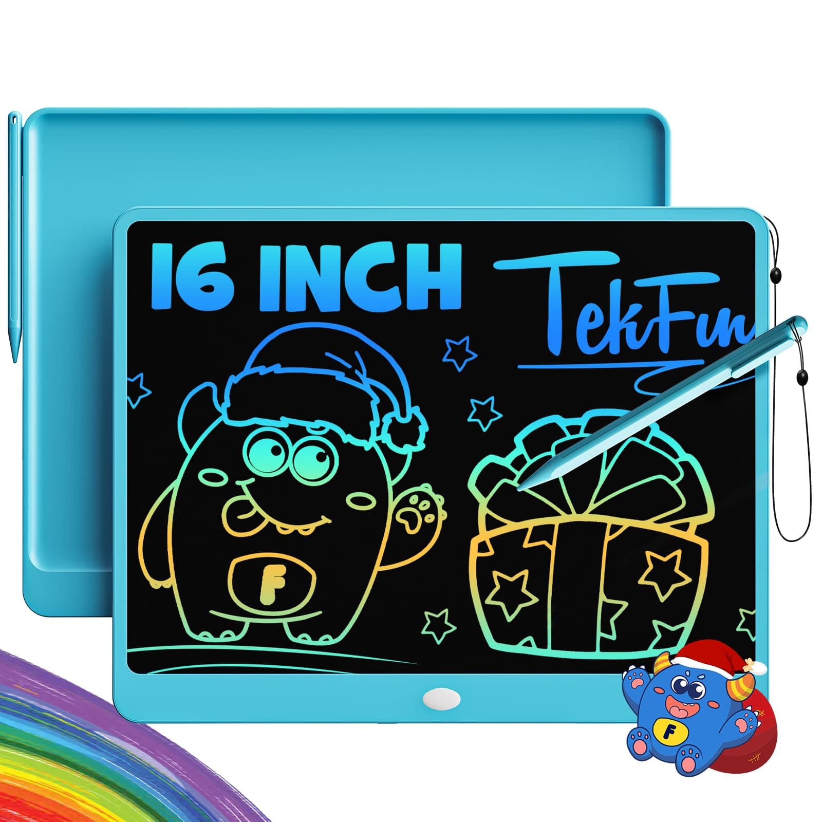 TEKFUN LCD Writing Tablet Doodle Board, 16 Inch Colorful Drawing Tablet Writing Pad, Toddler Toys for 3 4 5 6 7 8 9 Year Old Girls Boys Teen Adults, Birthday Gifts for Kids (Blue)