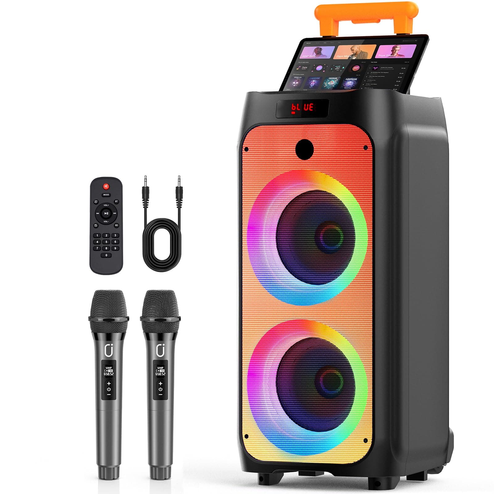 HWWR Karaoke Machine for Adults, Big Party Speaker with 500W Peak Power, Wireless PA System with Dual 8" Subwoofers, Disco Lights & 2 Microphones for Home Party Outdoor, Support USB/AUX/REC/TWS