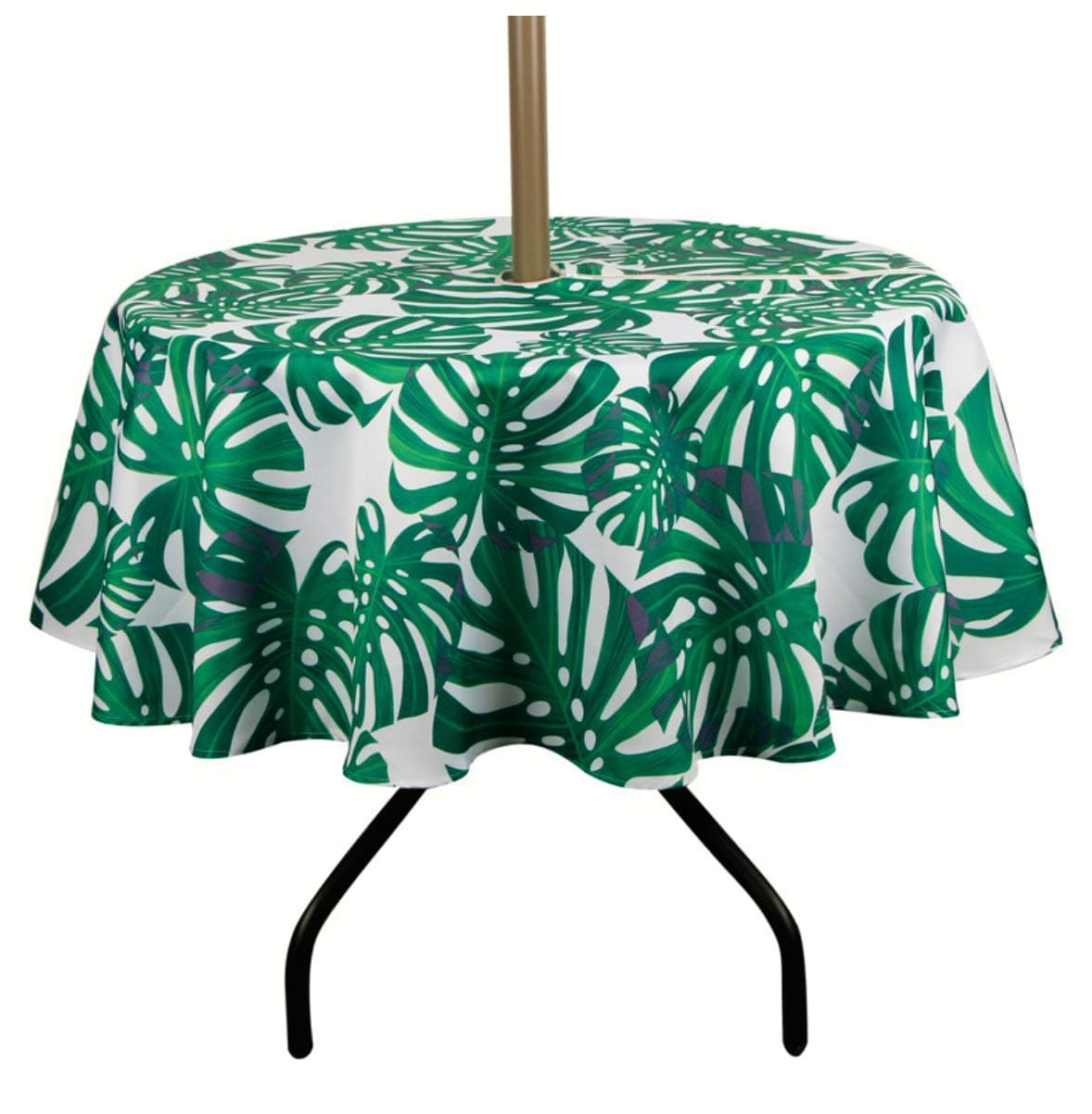QIQIHOME 60'' Round Outdoor Tablecloth with Parasol Hole Umbrella Hole and Zipper,Host Backyard Parties, BBQs, Family Gatherings (Leaf Green, 60'' Round with Zipper)