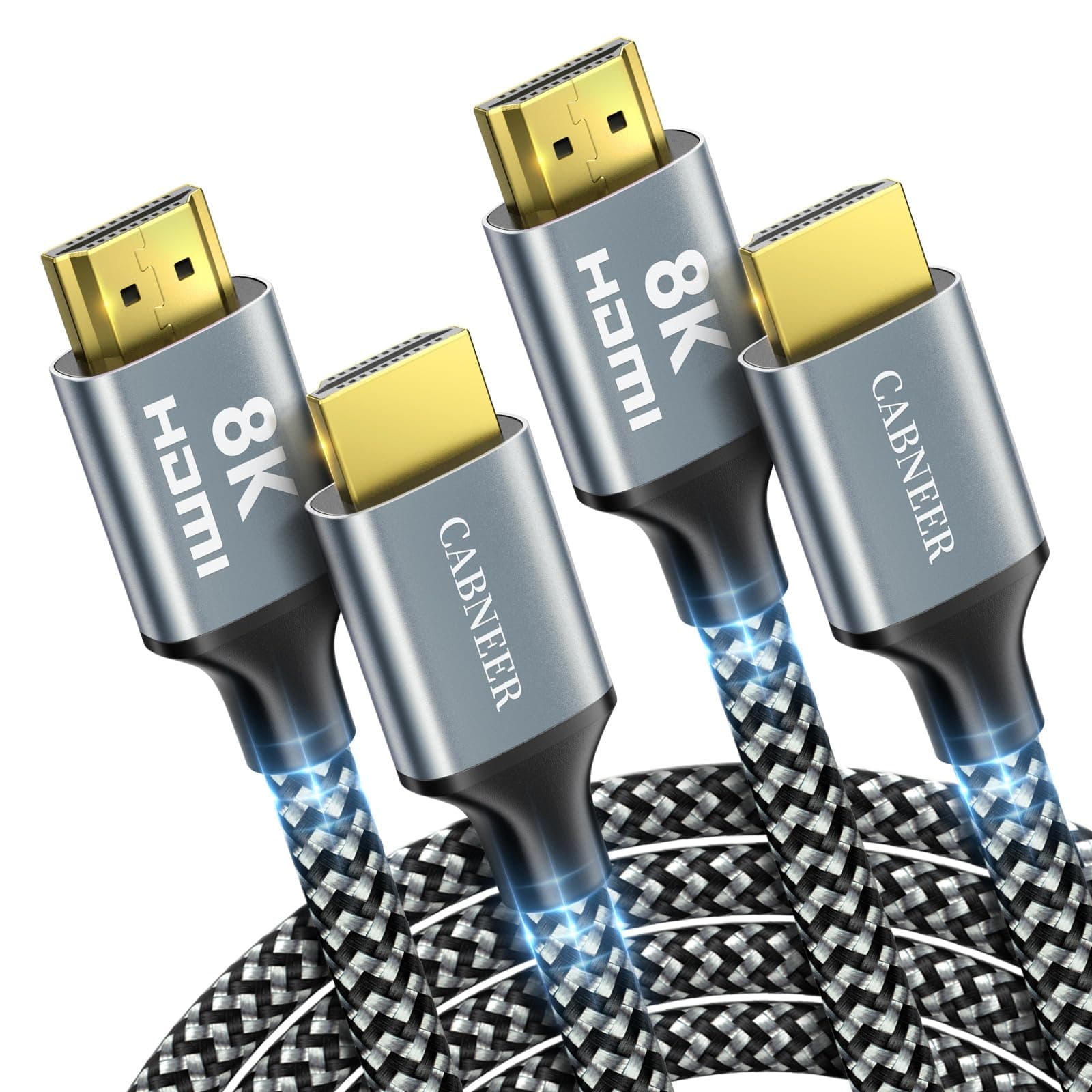 8K HDMI Cable 12 ft 2Pack, CABNEER 48Gbps High Speed HDMI 2.1 Cable, Braided HDMI Cable 2.1 8K 60Hz 4K 120Hz Support for HDR eARC HDCP 2.2/2.3, HDMI Cord Compatible with HDTV, Laptop, Monitor, PC