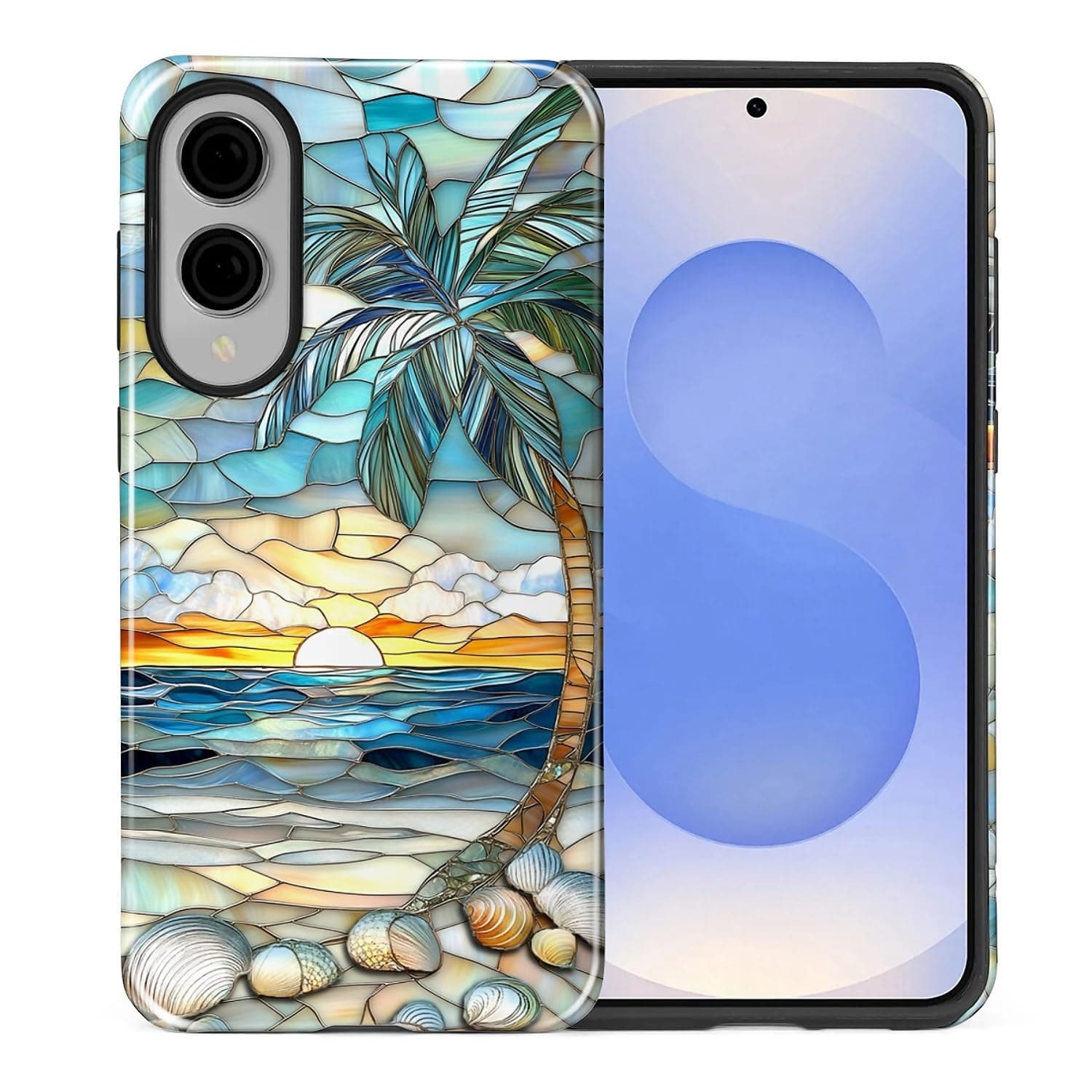 artslion for Samsung Galaxy S25 Edge Case for Women Girl Men Boy, Shockproof Soft Silicone & Hard PC Shell Protective Case for Samsung Galaxy S25 Edge - Beach Palm Tree Shell Coastal
