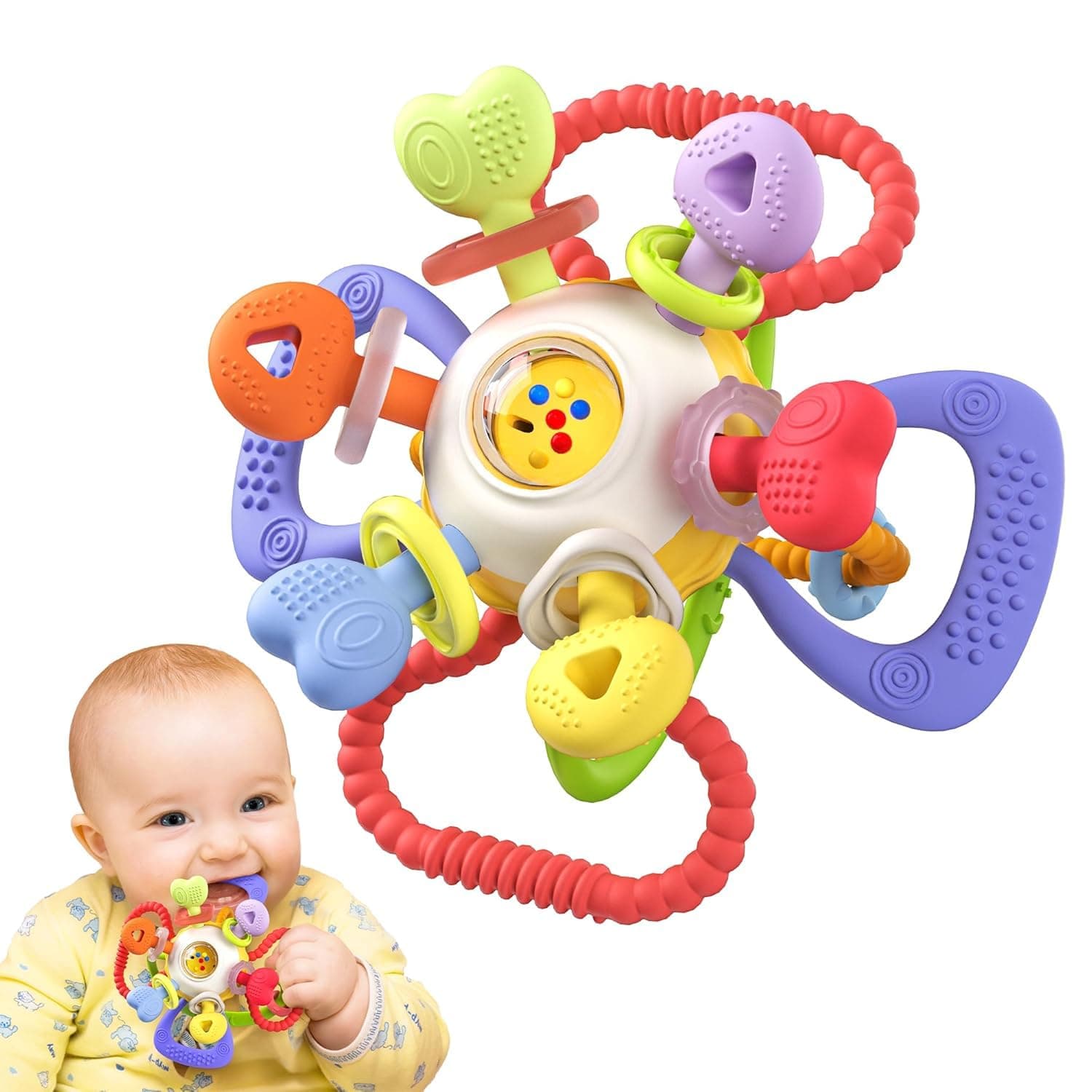 Infinno Baby Teething Toy for 0-12 Months with Pull Ring Spinner