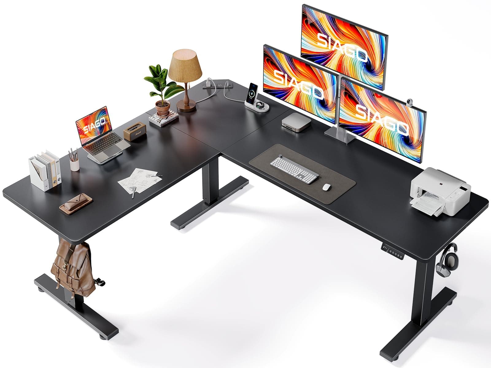 SIAGO L-Shaped Standing Desk - 75 x 63 Inch Adjustable Corner Standing Desk with Charging Station - L Shape Sit Stand Table with Memory Controller, Splice Board for Home Office