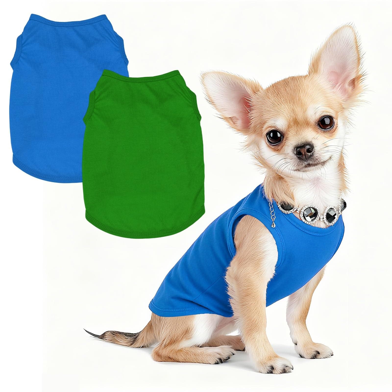 PETAXCELL Plain Dog t Shirt Vest, Solid Fabric Soft Polyester Dog Pet Clothing with Easy on Design (XL, Blue/Green, 2 Pcs), for Small Medium Breeds/Chihuahua/Bichon/Puppies/Cat