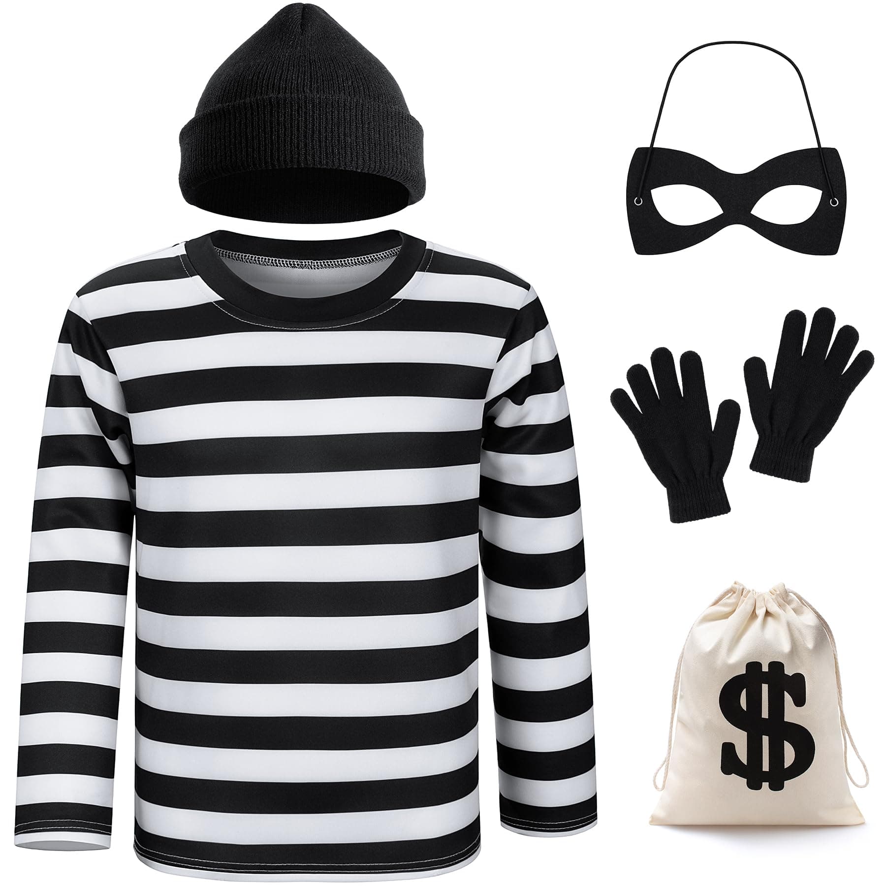 Yoroka Kids robber stripe costume Halloween Costume, bandit outfit Thief set for boys-XXL