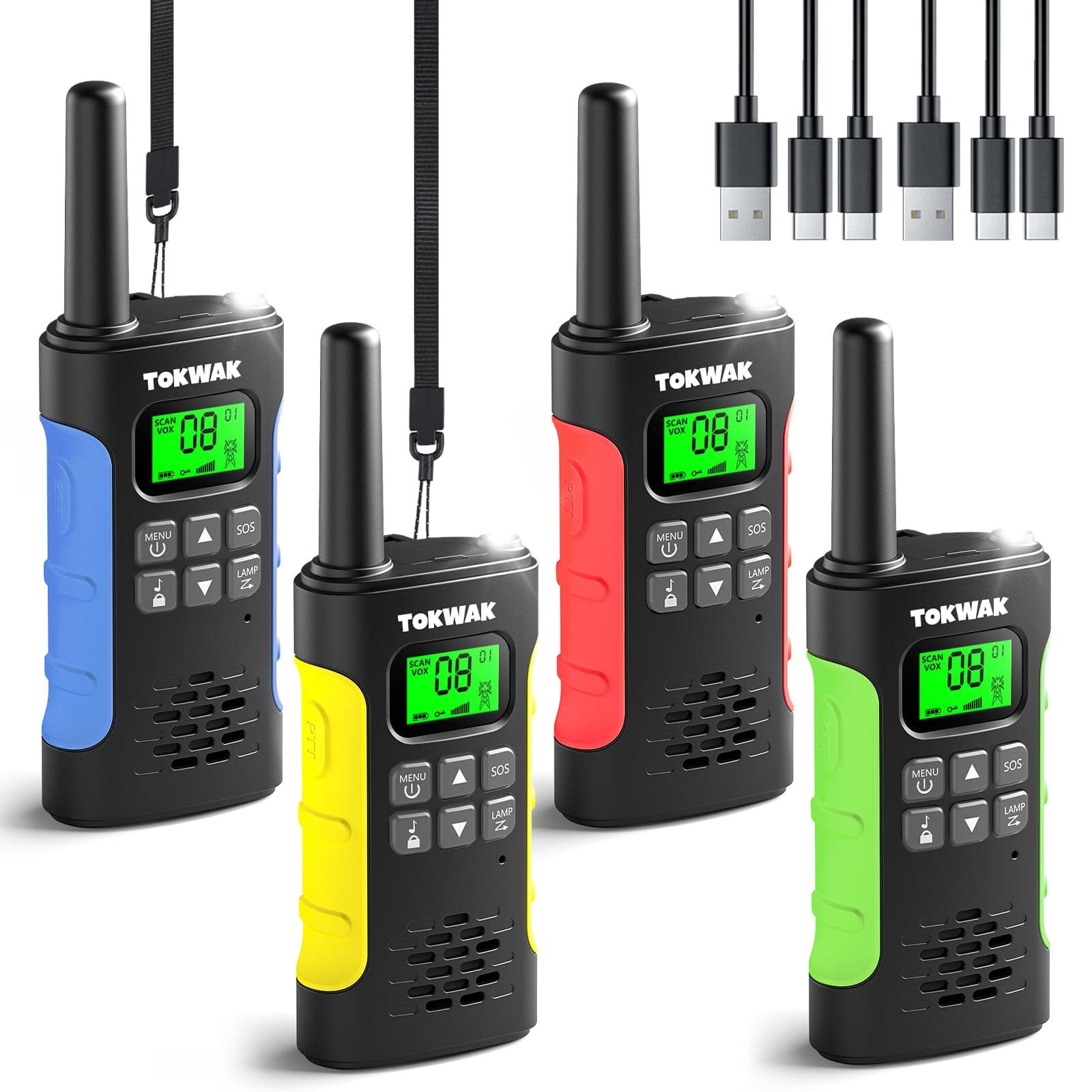 Tokwak Walkie Talkies for Kids Adults, 4 Pack Rechargeable Long Range